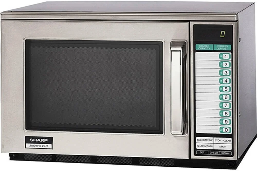 Sharp R25JTF Commercial Microwave Oven, 2100W, Heavy-Duty, 0.70 Cu. Ft. Stainless Steel, 20 Program Inputs, 3-Stage Cooking, Selectapower™, Express Defrost™, Digital Display product image