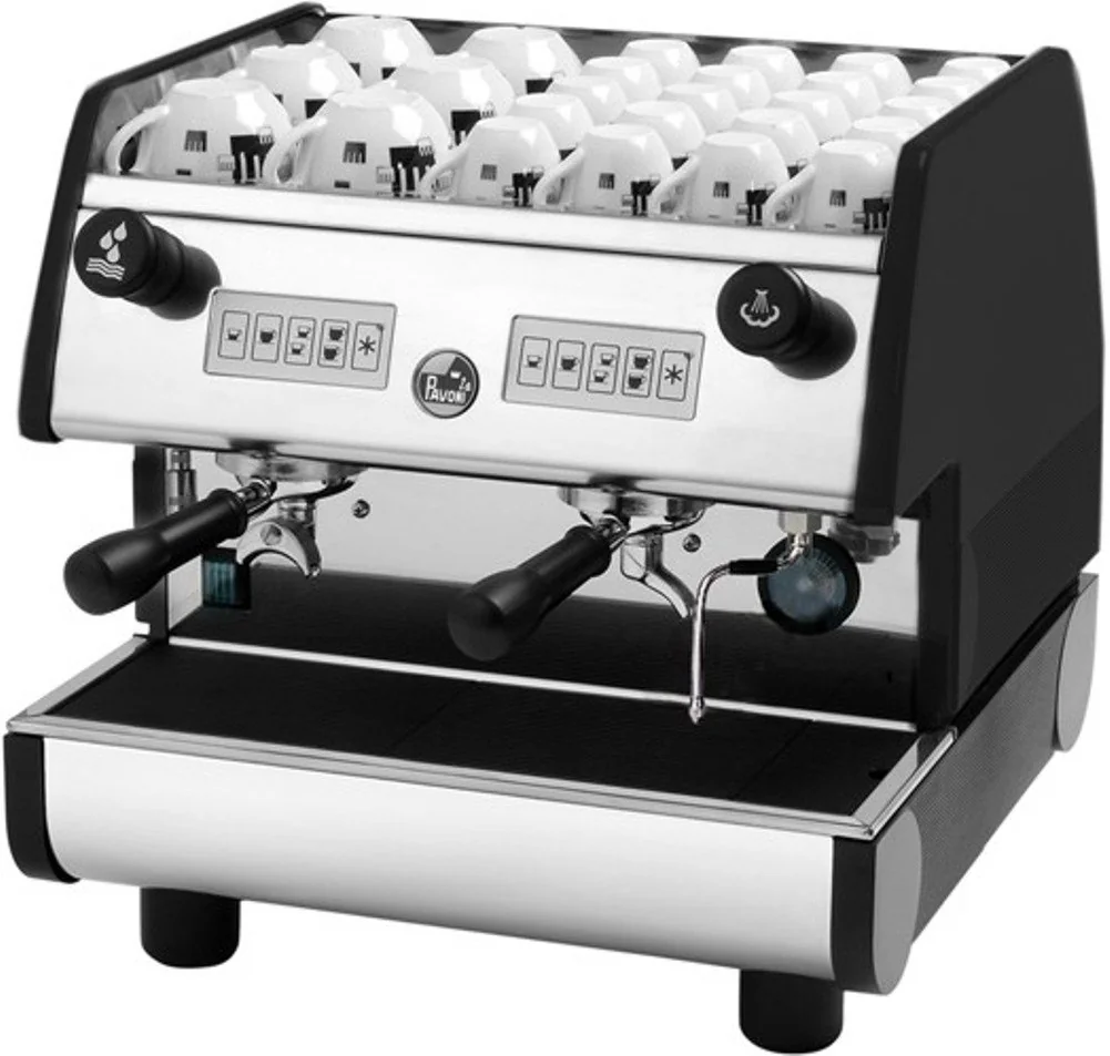 La Pavoni Pub 2V-B 2-Group Volumetric Electronic Espresso Machine, Golden Black, 4 Cups Size Selections, Independent Radiator Hydraulic System product image