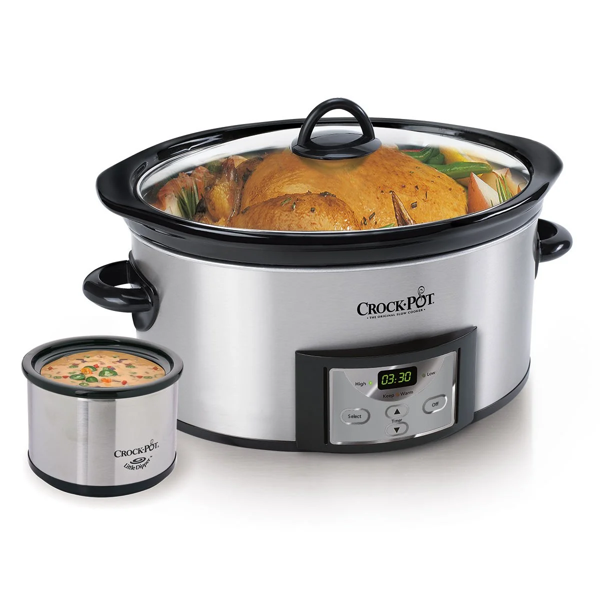 Crock-Pot 6-Quart Countdown Programmable Oval Slow Cooker with Dipper, Stainless Steel, SCCPVC605-S product image