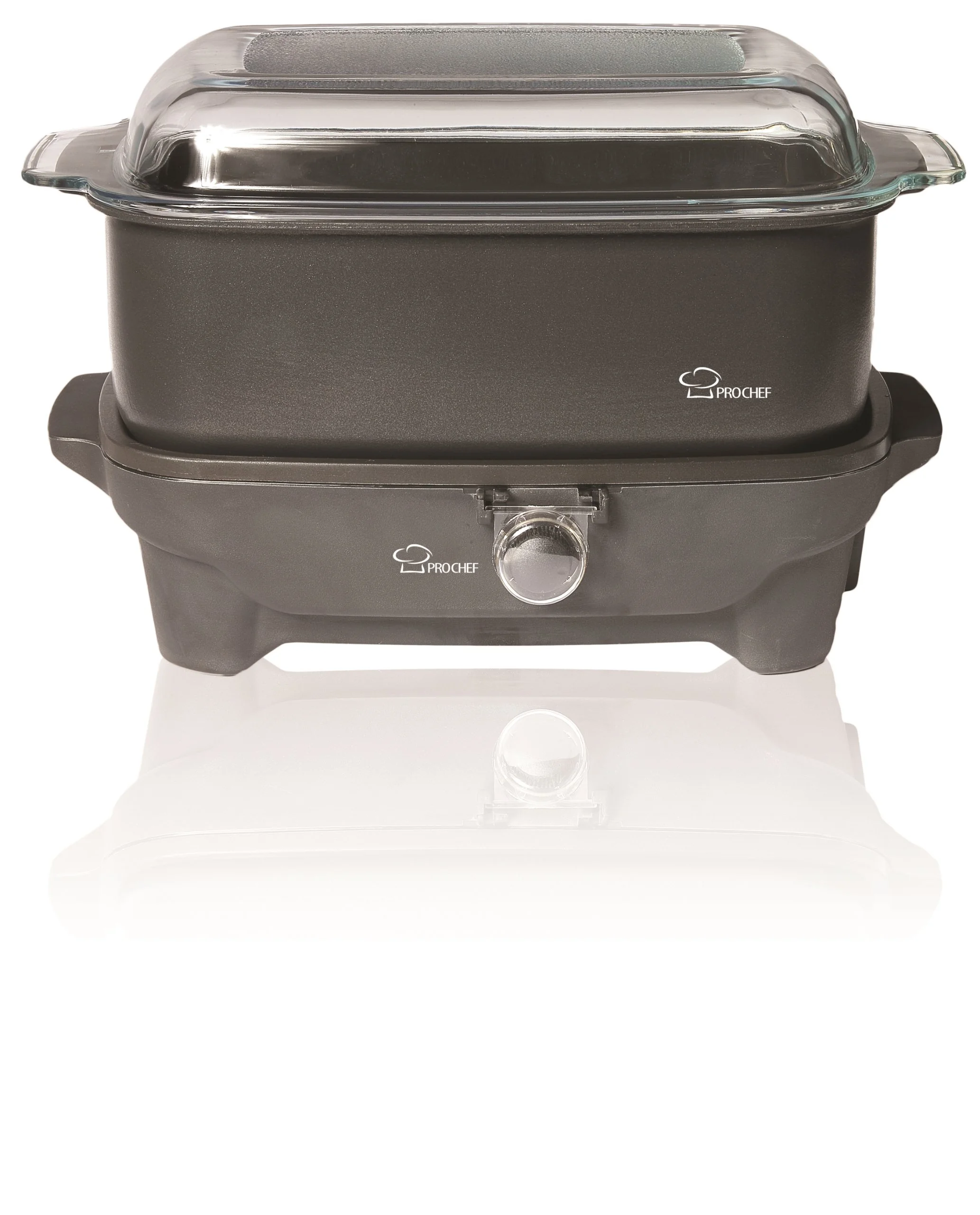 Pro Chef PCS600 6-Quart Oblong-Shaped Slow Cooker with Deep Dish Glass Cover, with Shabbos Sure Knob Cover and Blech product image