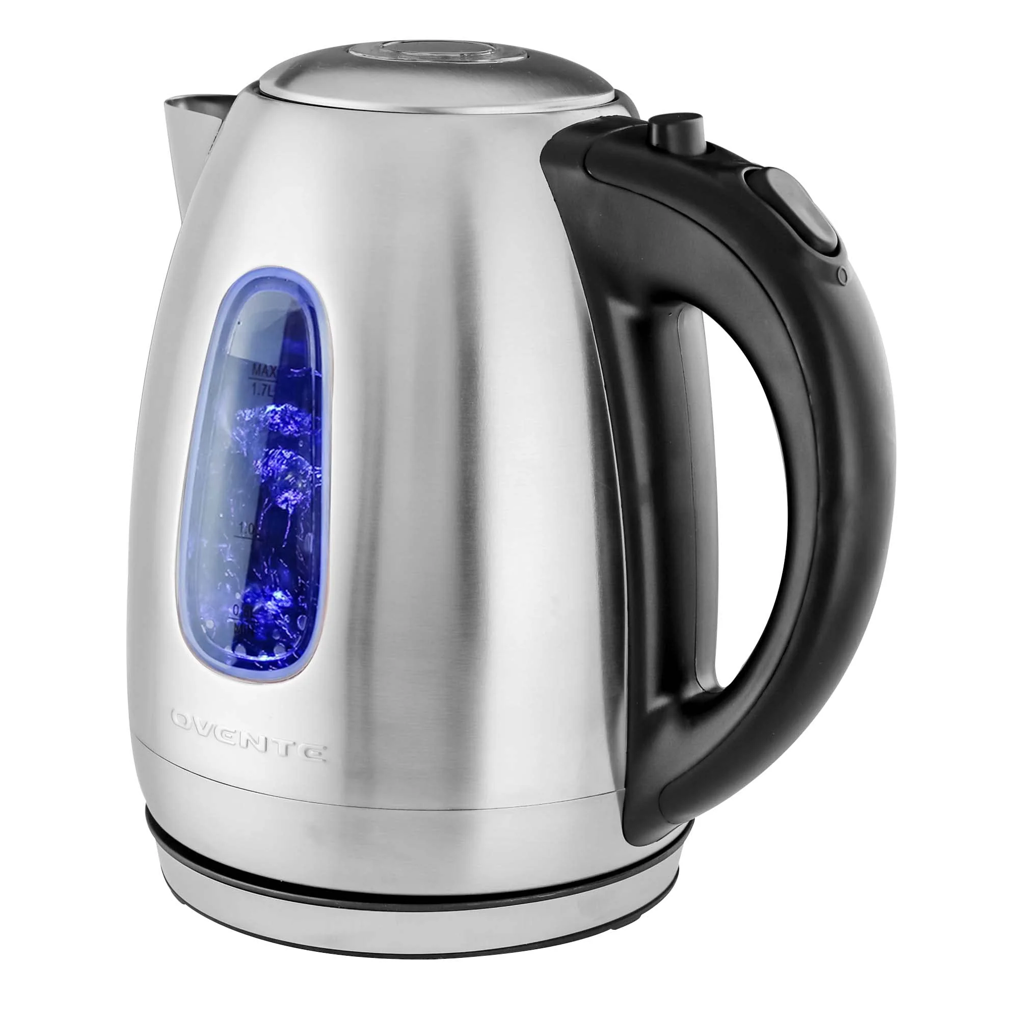 OVENTE Electric Kettle, 1.7L Stainless Steel Water Heater and Boiler for Coffee or Tea with BPA Free & Cordless Body, Auto Shut-Off, Boil-Dry Protection, LED Light and Removable Filter, Silver KS96S product image