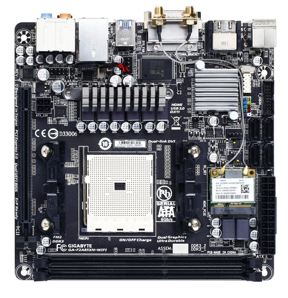 Gigabyte FM2 A85XHudson D4 Wi-Fi Mini ITX Motherboard with UEFI BIOS GA-F2A85XN-WIFI product image