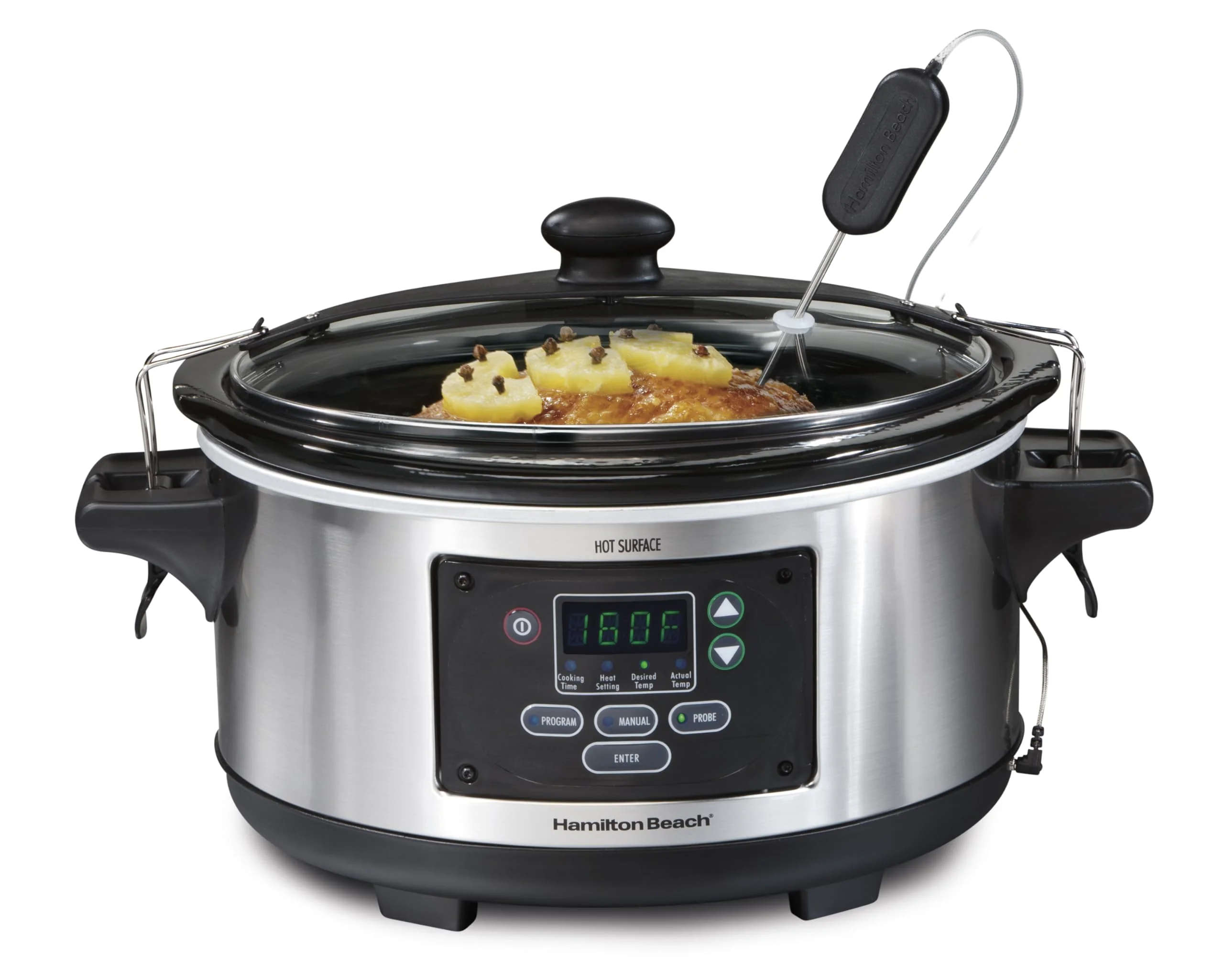 Hamilton Beach Portable 6 Quart Set & Forget Digital Programmable Slow Cooker with Lid Lock, Temperature Probe, Dishwasher Safe Crock & Lid, Stainless Steel 33969A product image