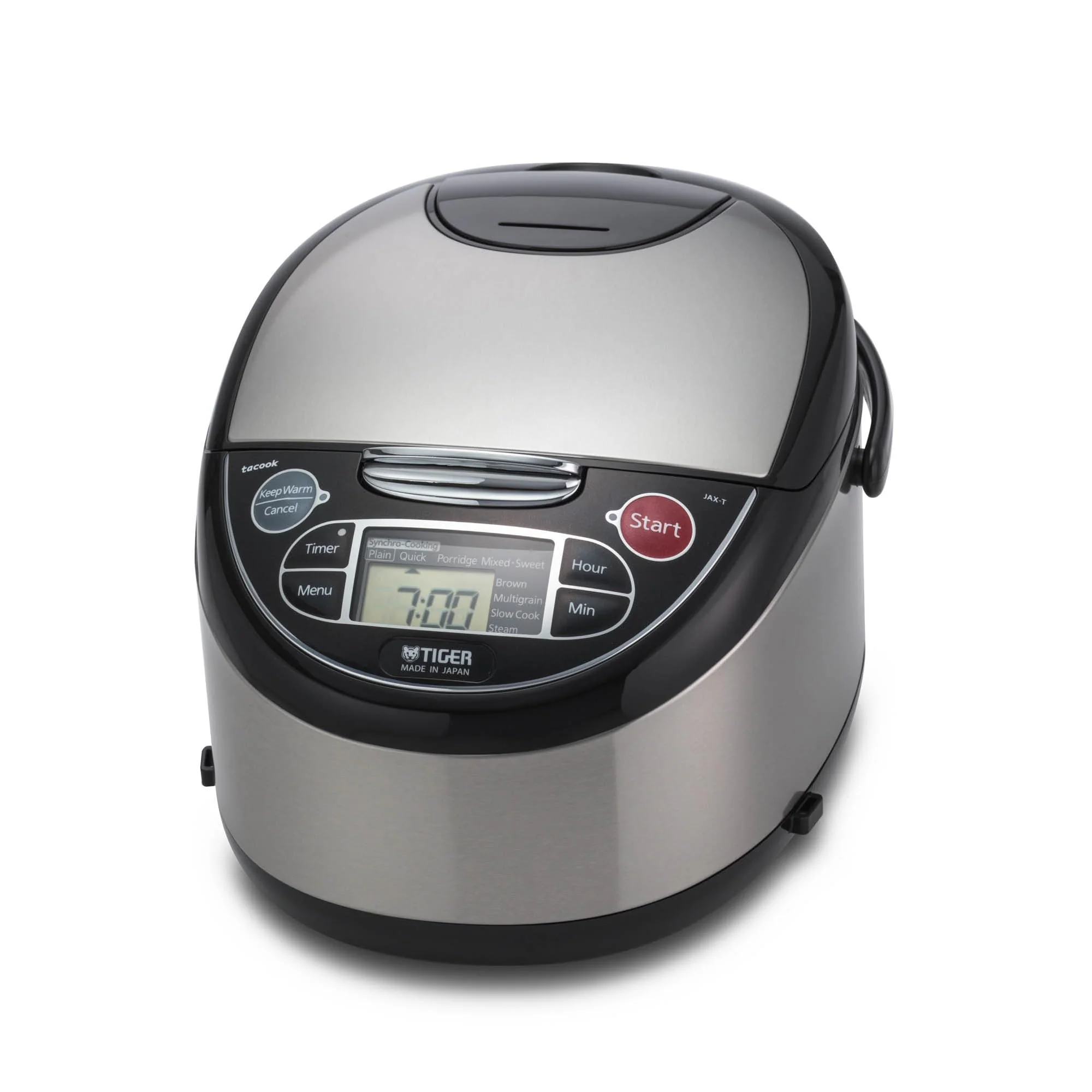 TIGER JAX-T10U-K 5.5-Cup Uncooked Micom Rice Cooker and Warmer with Tacook Food Steamer Cooking Tray Technology and 10 Auto-Cook Settings, Stainless Steel Black product image