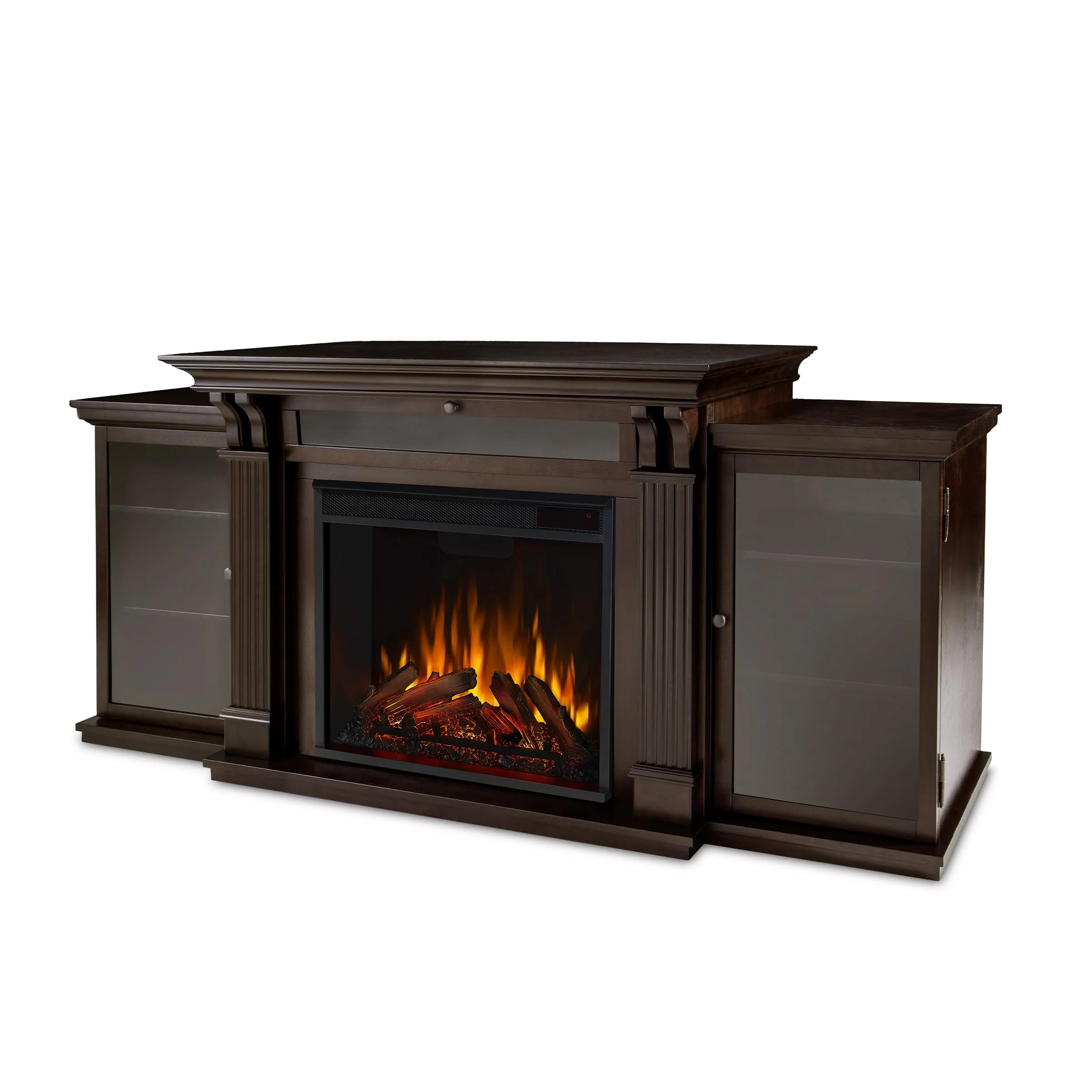 Real Flame Calie 67" TV Stand with Electric Fireplace in Dark Walnut, Entertainment Center with Electric Fireplace, Living Room TV Stand with Fireplace, fits up to 65" TV product image