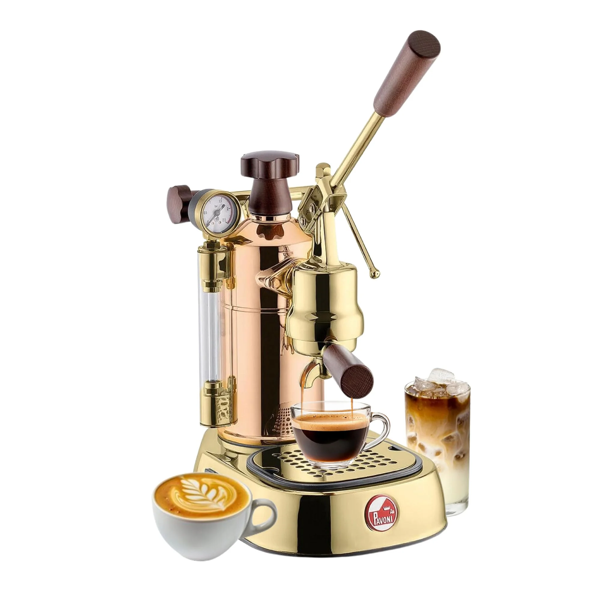La Pavoni Professional 16-Cup Lever Espresso Machine - Copper and Brass Espresso Maker with Bottomless Portafilter - 38oz Boiler with Pressure Gauge - Manual Lever Operation - Made in Italy product image