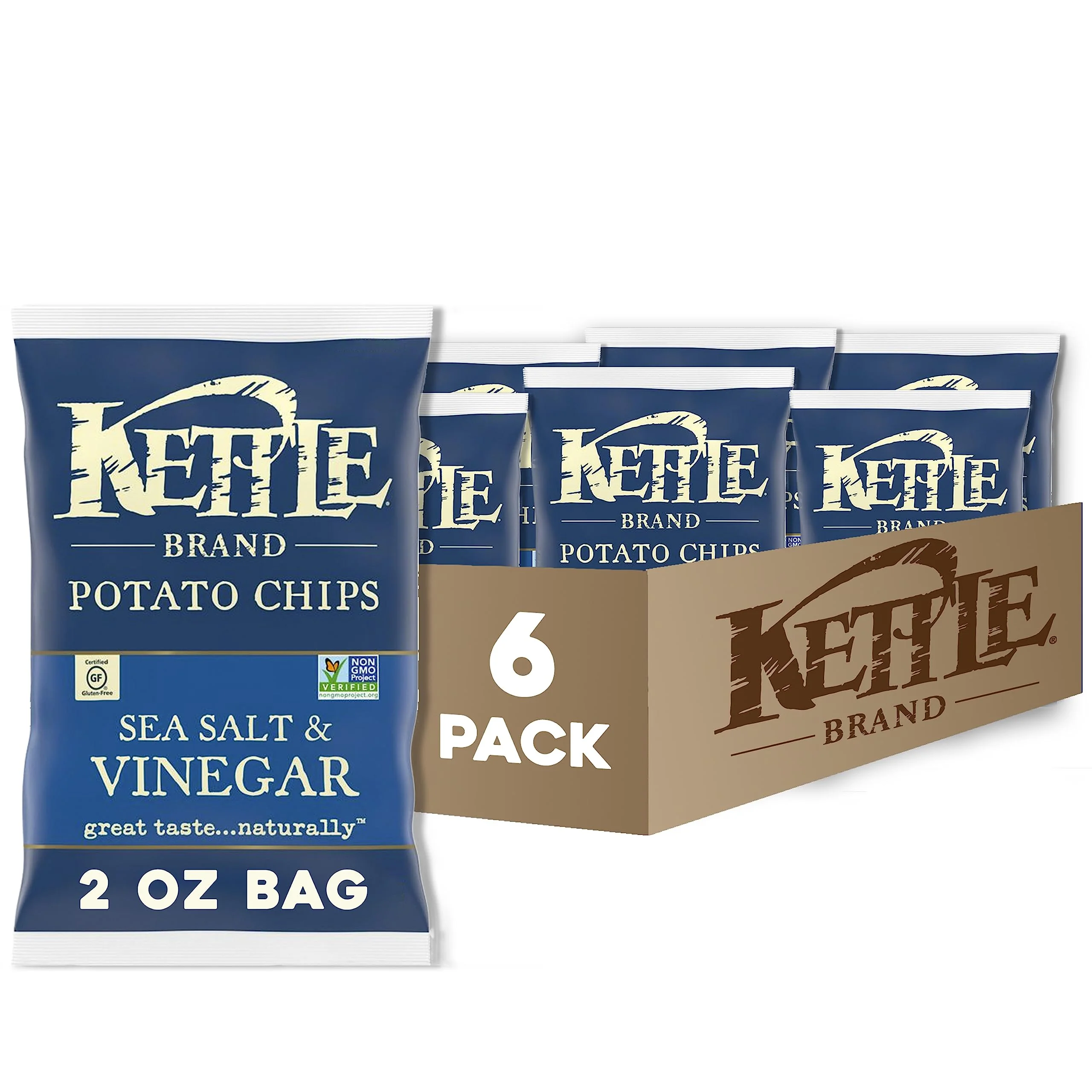 Kettle Brand Potato Chips, Salt & Vinegar Kettle Chips, Snack Bag, 2 Oz Pack of 6 product image