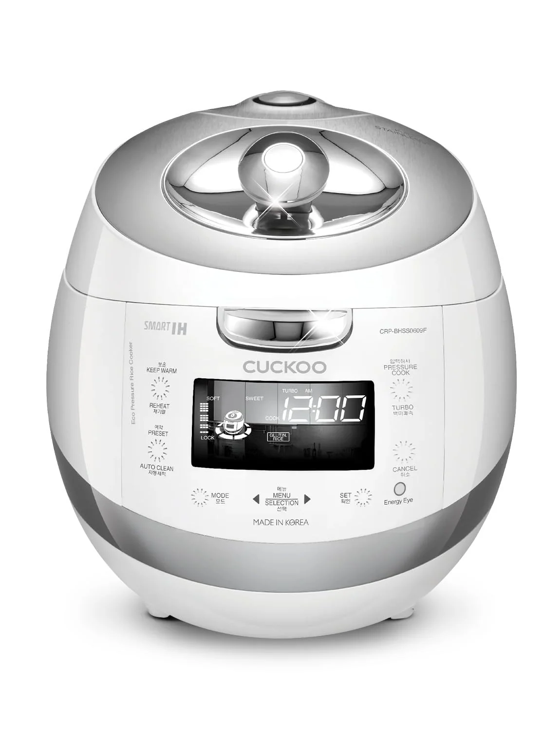CUCKOO High Pressure Rice Cooker 6-Cup Uncooked / 12-Cup Cooked with Induction Heating Technology, Versatile Rice Maker with 16 Menu Options and Steam Plate, Voice Guide, White CRP-BHSS0609F product image