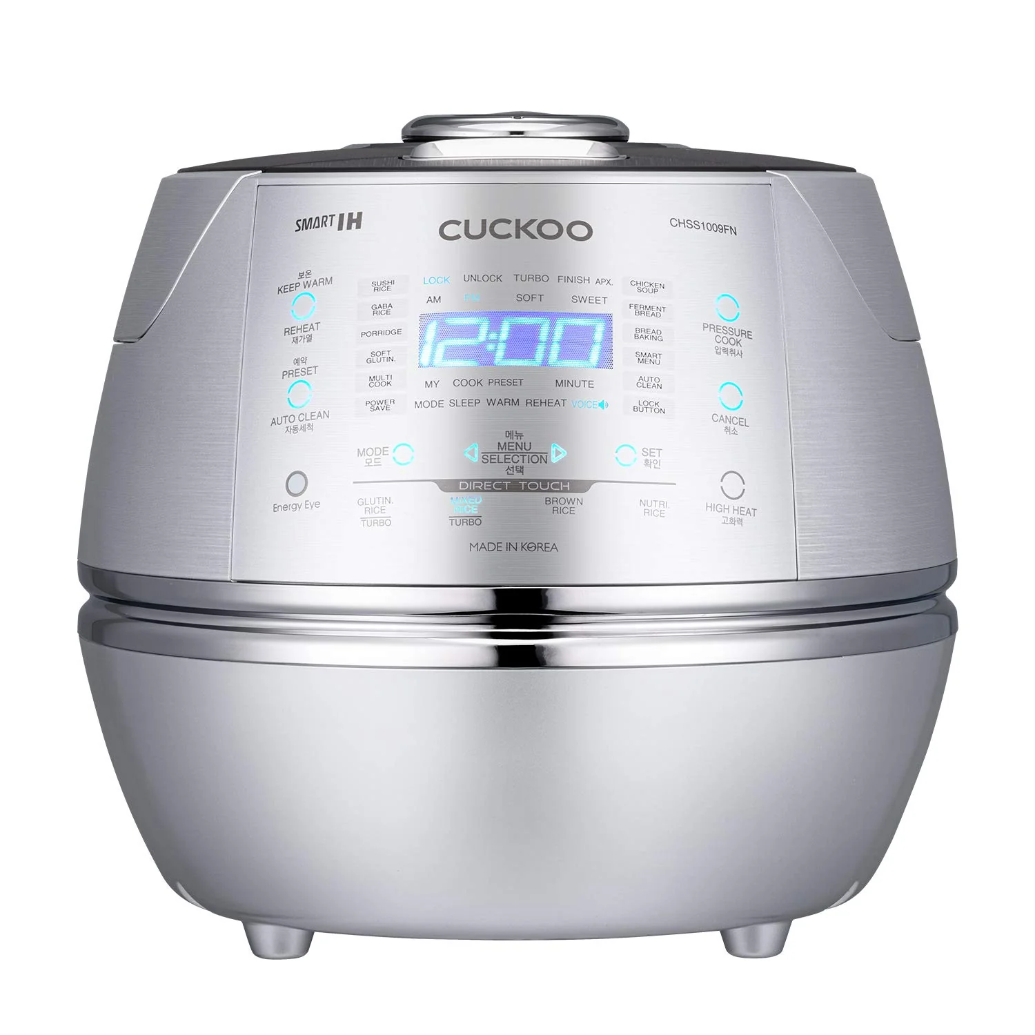 CUCKOO High Pressure Rice Cooker 10-Cup Uncooked / 20-Cup Cooked with Induction Heating Technology, Large Rice Maker with 17 Menu Options and Steam Plate, Voice Guide, Silver CRP-CHSS1009FN product image