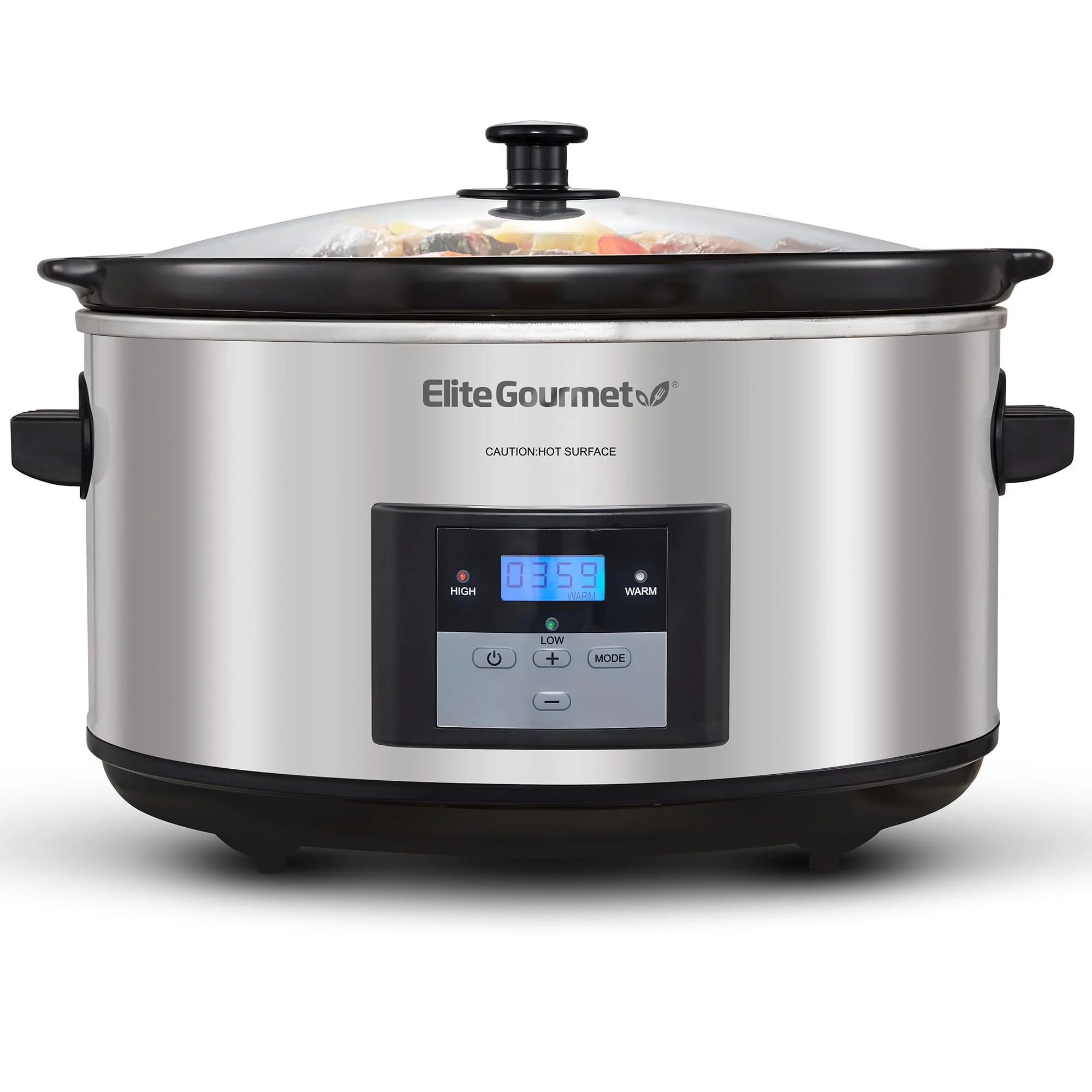 Elite Gourmet MST-900D 8.5Qt Digital Programmable XL Jumbo Slow Cooker, Adjustable Temp, Entrees, Sauces, Stews & Dips, Dishwasher Safe Glass Lid & Crock, Stainless Steel product image