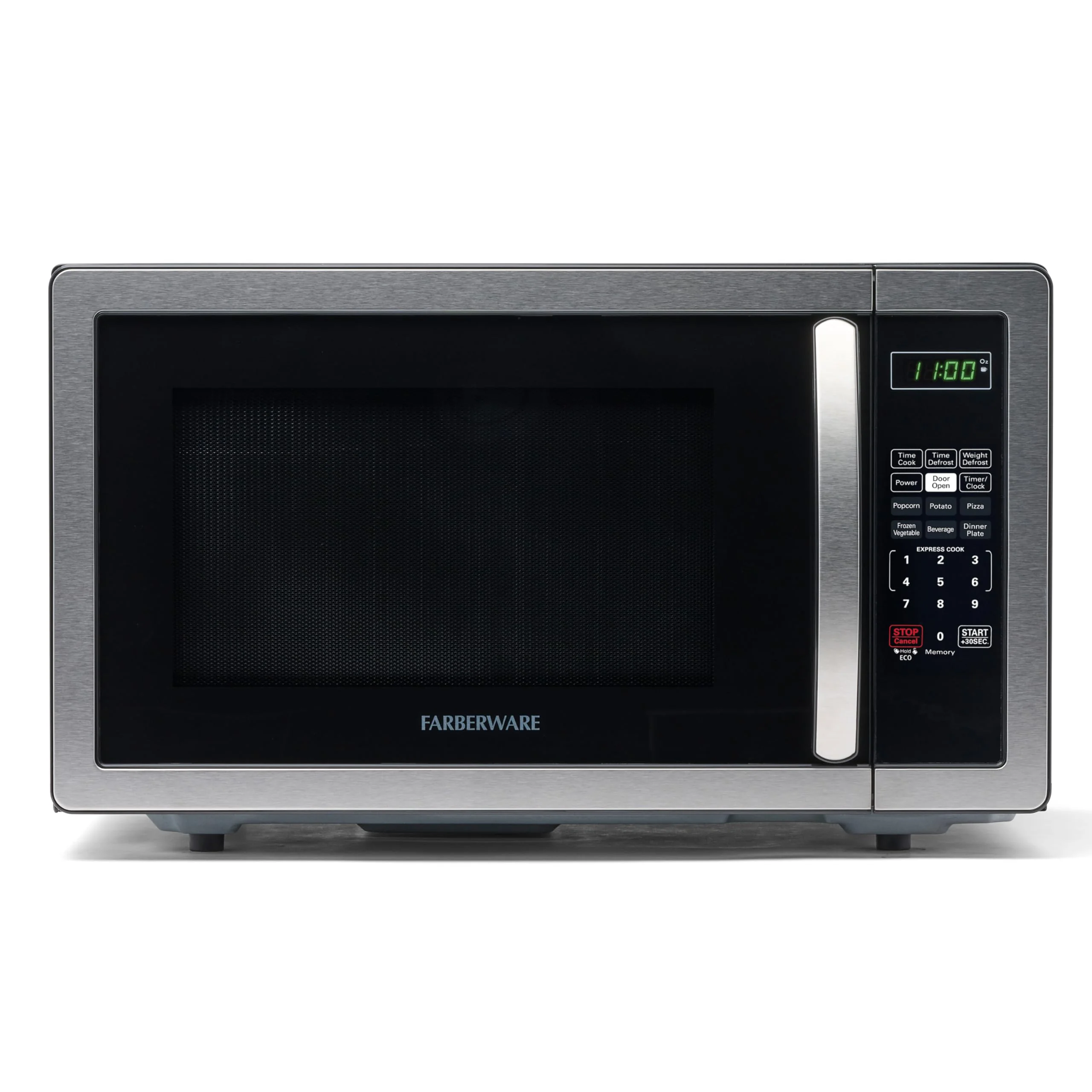 Farberware 1.1 Cu. Ft. Countertop Microwave Oven – 1000 Watts Power, Auto Cook Settings, Defrost, Easy Clean and Child Safety Lock - Stainless product image