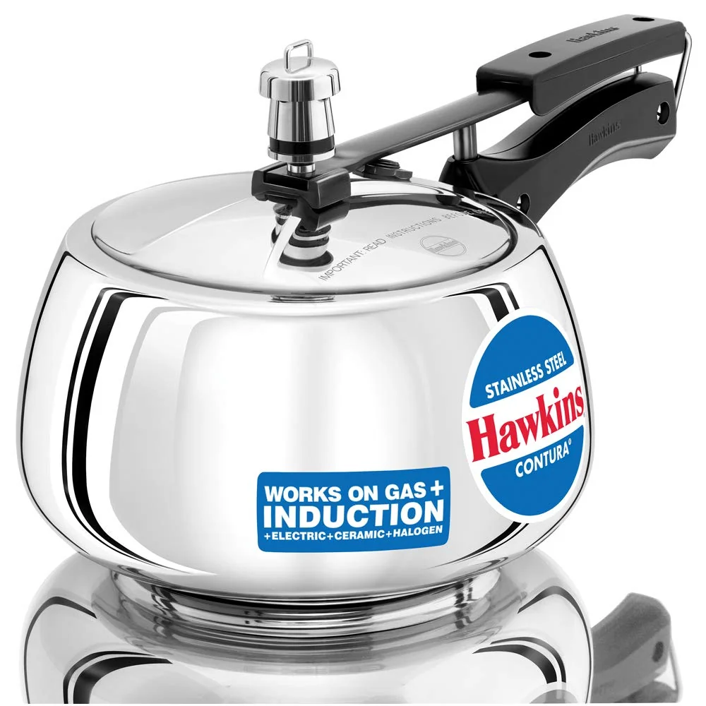 Hawkins 3 Litre Contura Pressure Cooker, Stainless Steel Inner Lid Cooker, Handi Cooker, Induction Cooker, Silver SSC30 product image