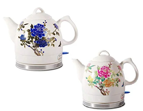 FixtureDisplays® Ceramic Electric Kettle with Peony Flower Pattern Two-Tone 15000 product image