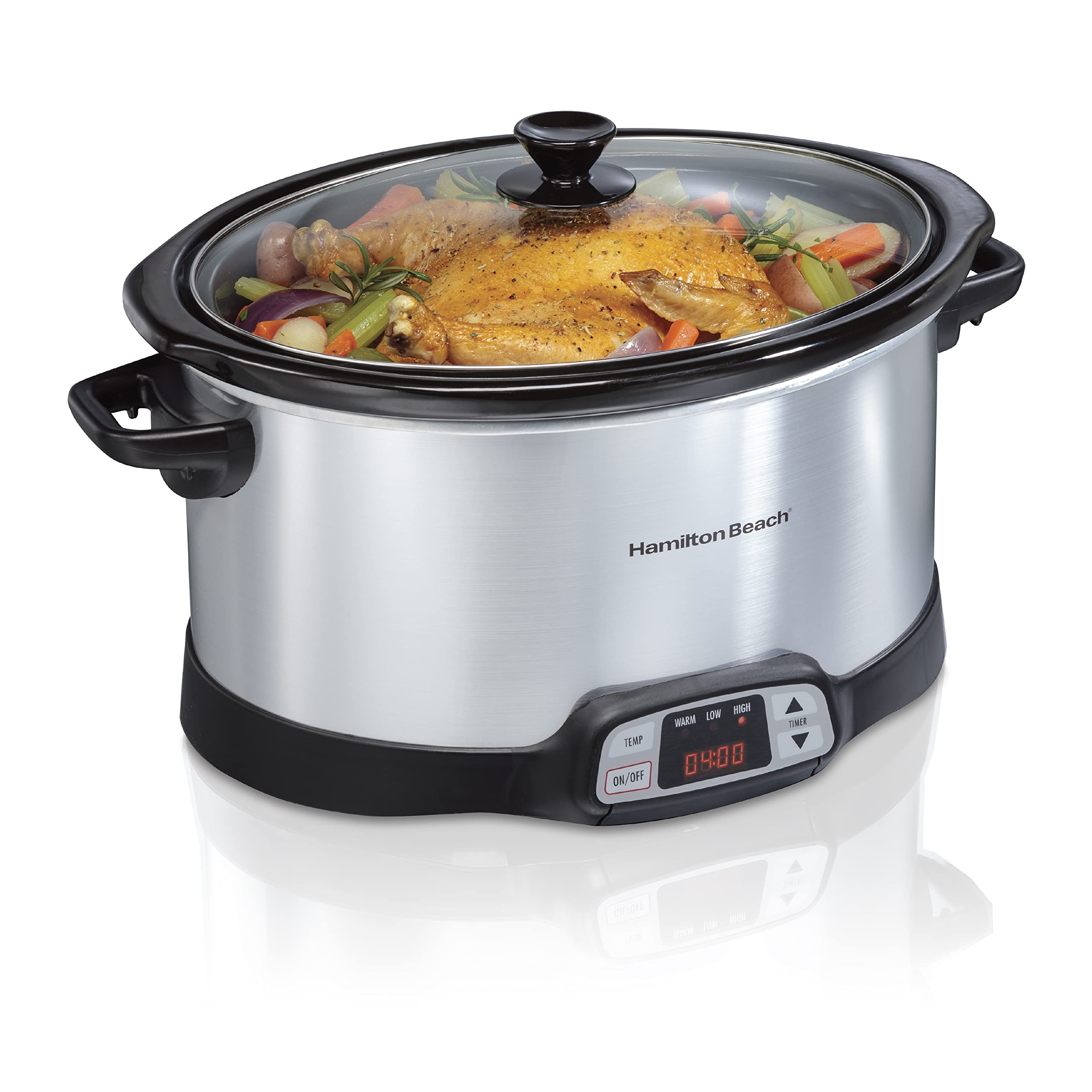 Hamilton Beach 8 Quart Programmable Slow Cooker with Three Temperature Settings, Dishwasher Safe Crock and Lid, Silver 33480 product image