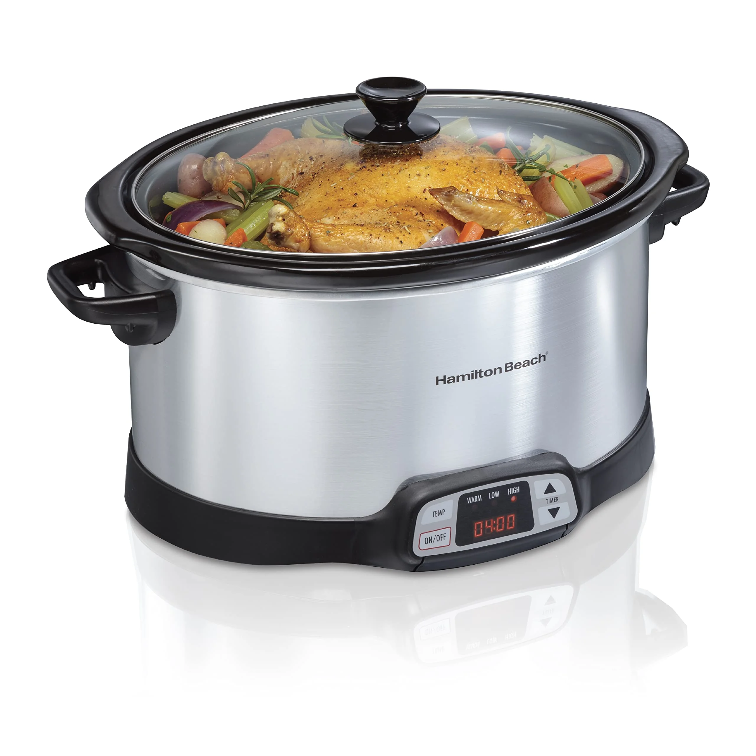 Hamilton Beach 8 Quart Programmable Slow Cooker with Three Temperature Settings, Dishwasher Safe Crock and Lid, Silver 33480 product image