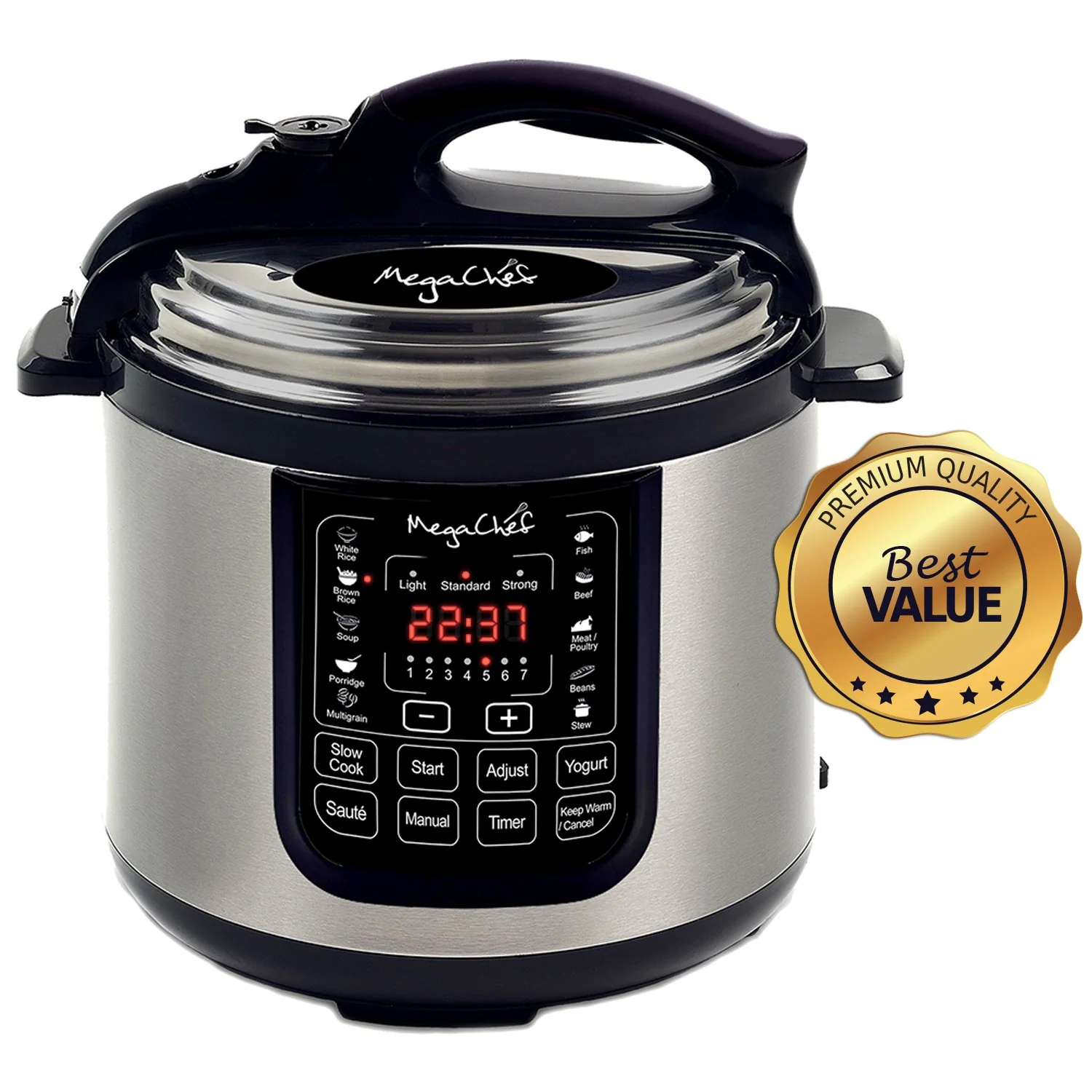 Megachef MCPR120A 8 Quart Digital Pressure Cooker with 13 Pre-set Multi Function Features, Stainless Steel product image