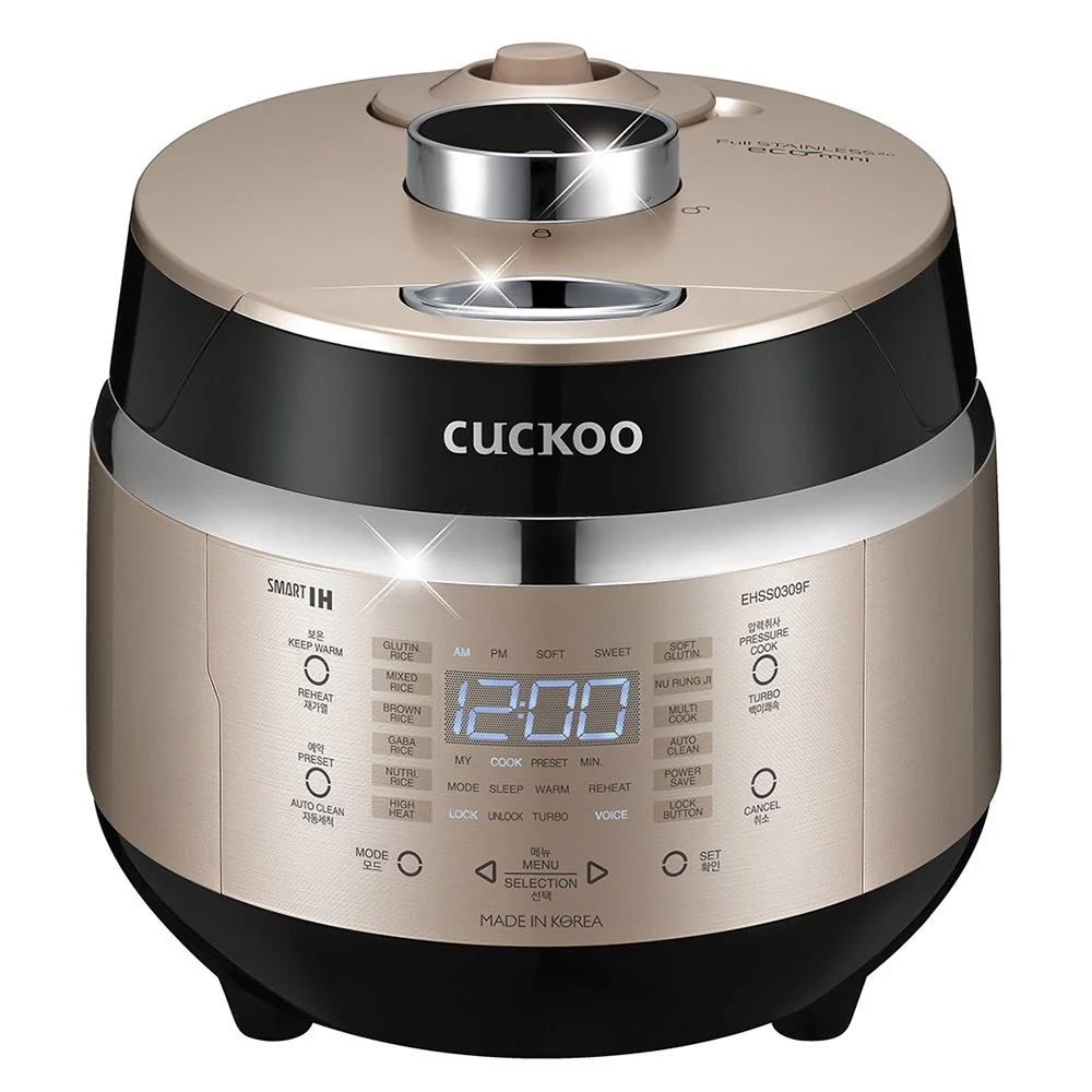 CUCKOO High Pressure Rice Cooker 3-Cup Uncooked / 6-Cup Cooked with Induction Heating Technology, Small Rice Maker with 16 Menu Options and Steam Plate, Voice Guide, Gold CRP-EHSS0309F product image