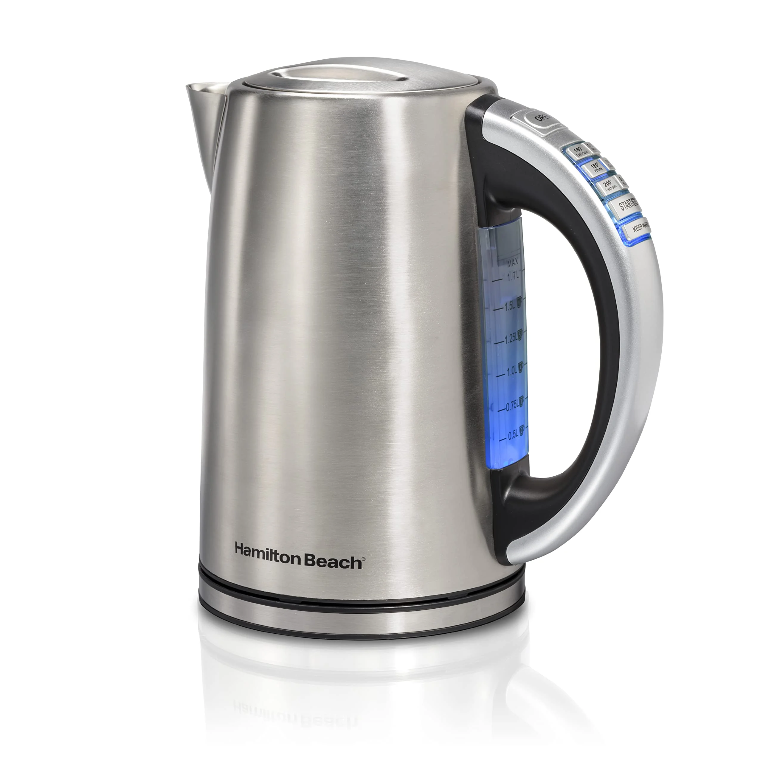 Hamilton Beach 1.7 Liter Temperature Control Electric Kettle, Water Boiler & Heater, Fast Boiling 1500 Watts, BPA Free, Cordless, Auto-Shutoff and Boil-Dry Protection, Stainless Steel 41020R product image