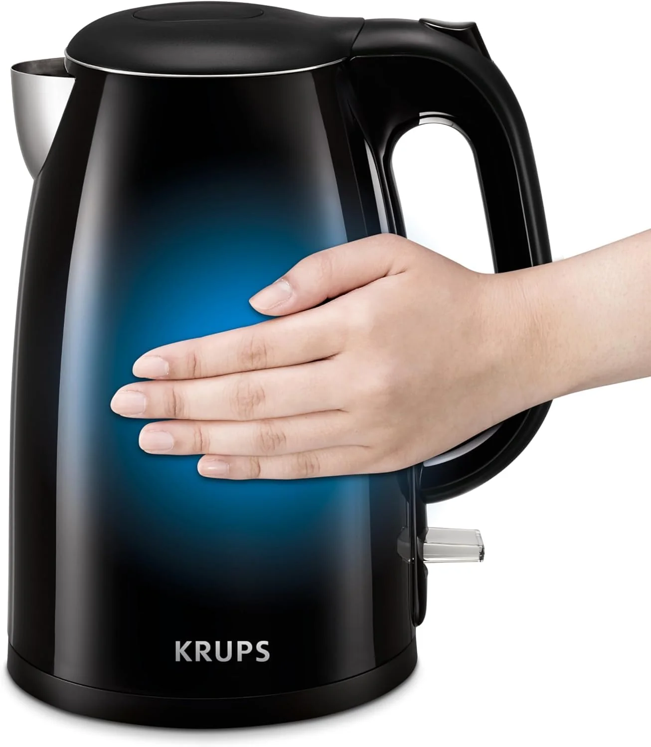 KRUPS: 1.5L Electric Kettle, Cool Touch Stainless Steel Interior, 1500 Watt, Fast Boiling, one cup in 80 seconds, Double Wall, Fast Boiling, Auto Off, Keep Warm, Cordless Black product image
