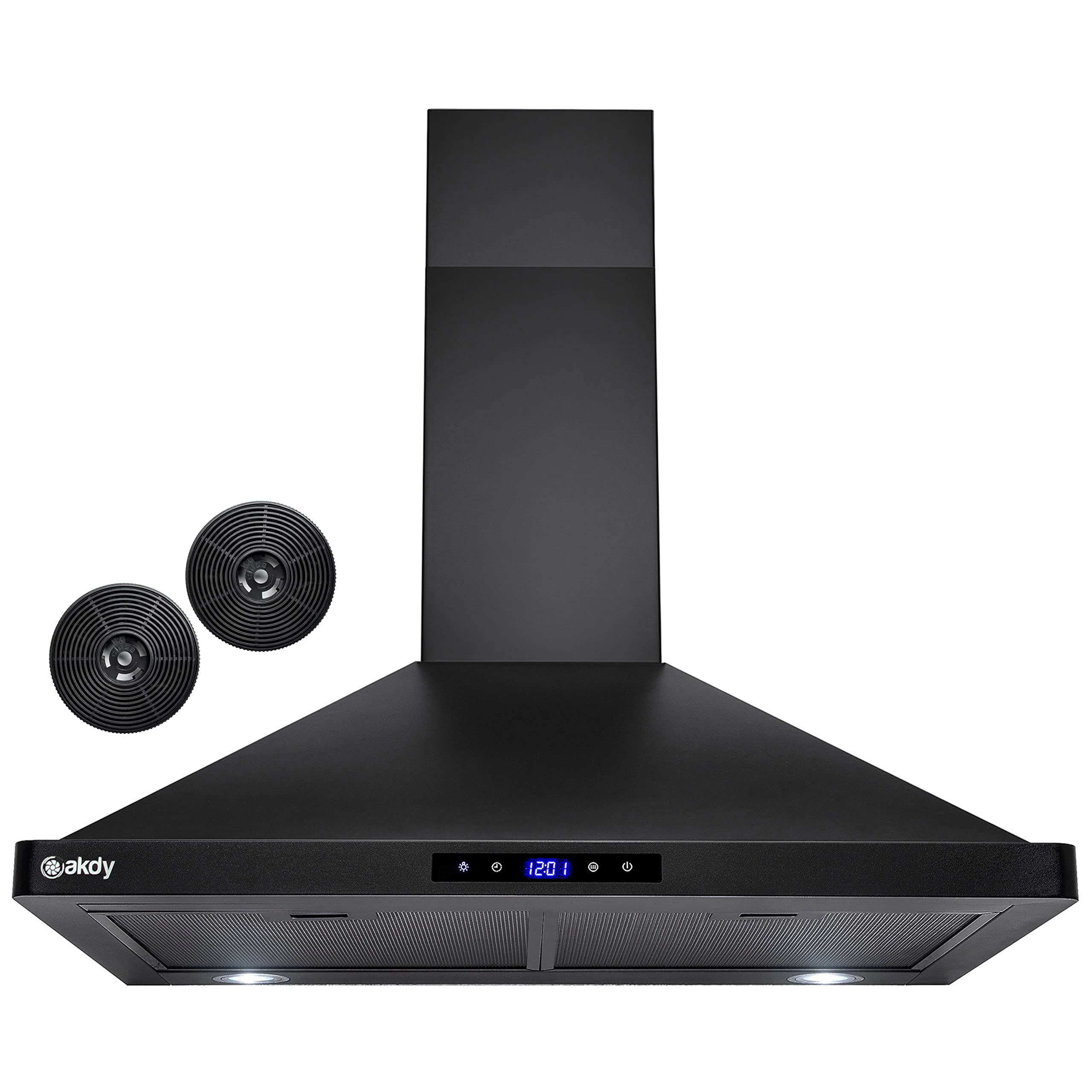 AKDY Convertible Kitchen Wall Mount Range Hood in Black Painted Stainless Steel with Lights and Carbon Filters 30 in. product image