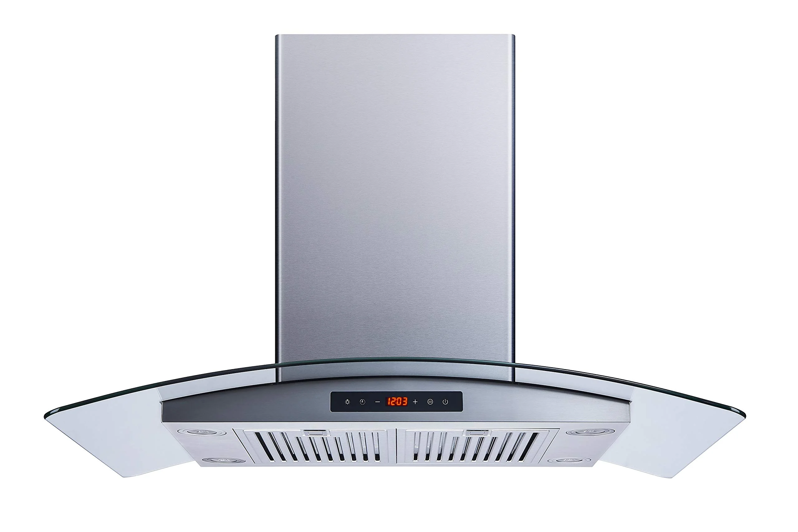 Winflo 36 In. 600 CFM Convertible Stainless Steel Glass Island Range Hood with Stainless Steel Baffle Filters and Touch Sensor Control product image
