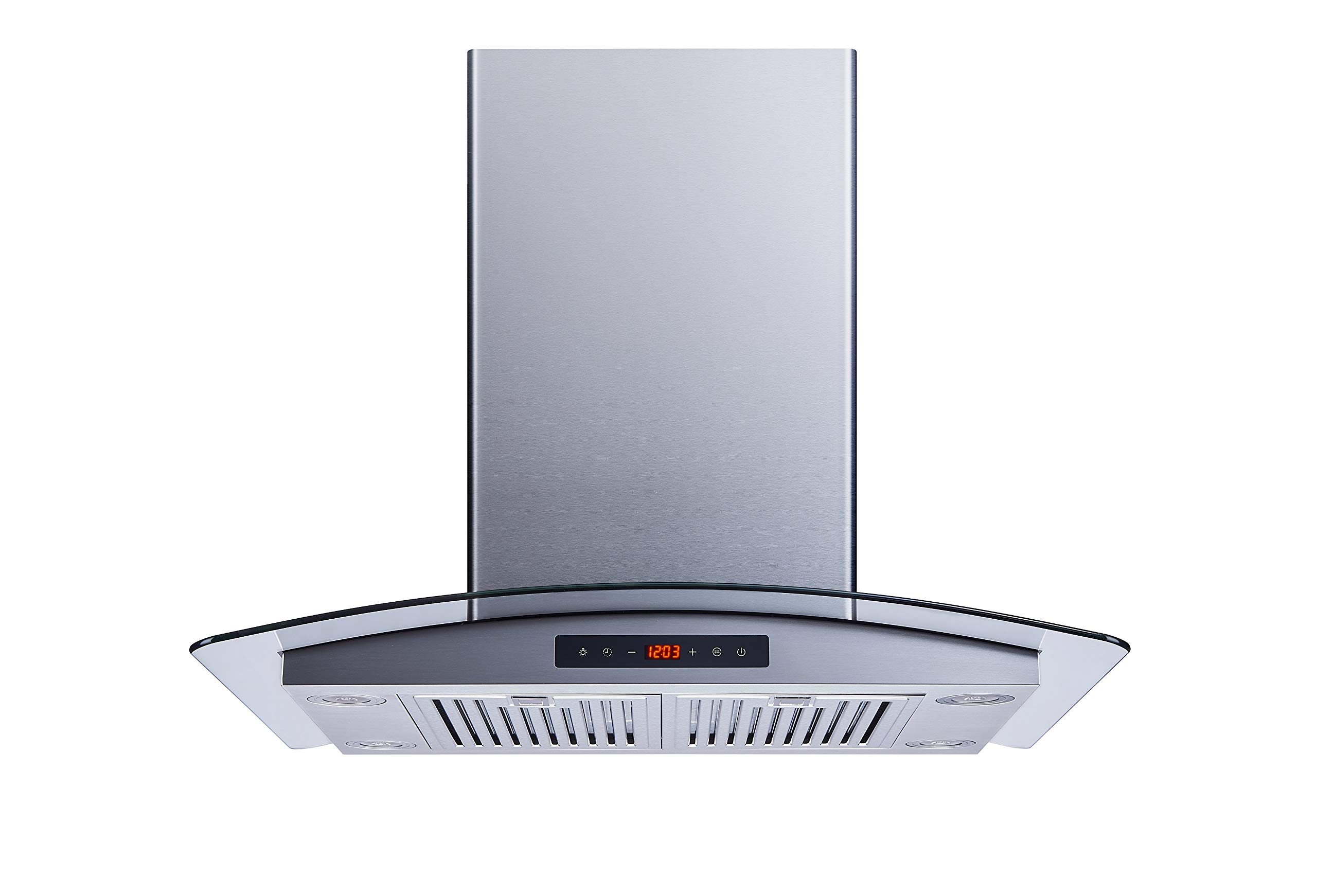 Winflo 30 In. 600 CFM Convertible Stainless Steel Glass Island Range Hood with Stainless Steel Baffle Filters and Touch Sensor Control product image