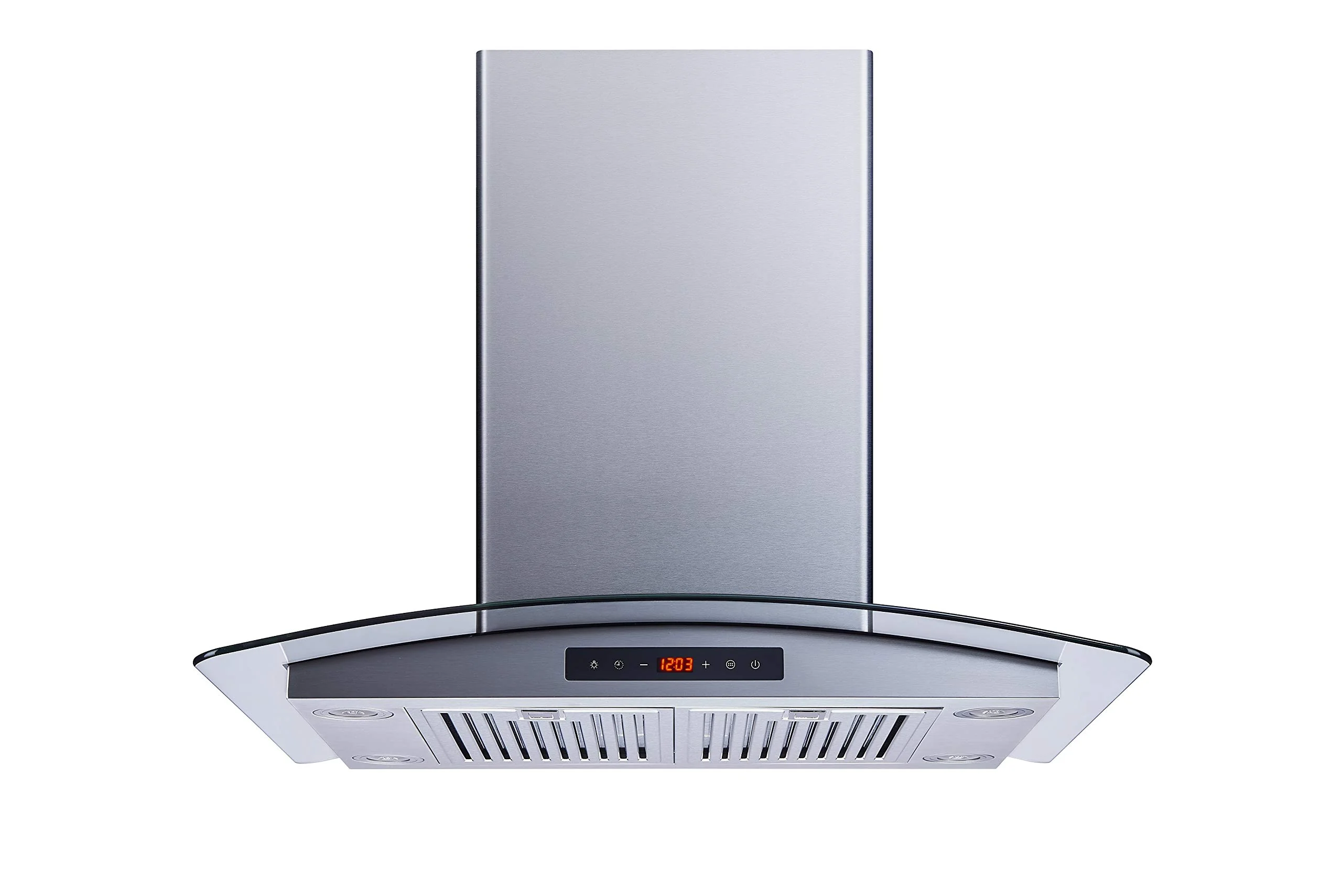 Winflo 30 In. 600 CFM Convertible Stainless Steel Glass Island Range Hood with Stainless Steel Baffle Filters and Touch Sensor Control product image