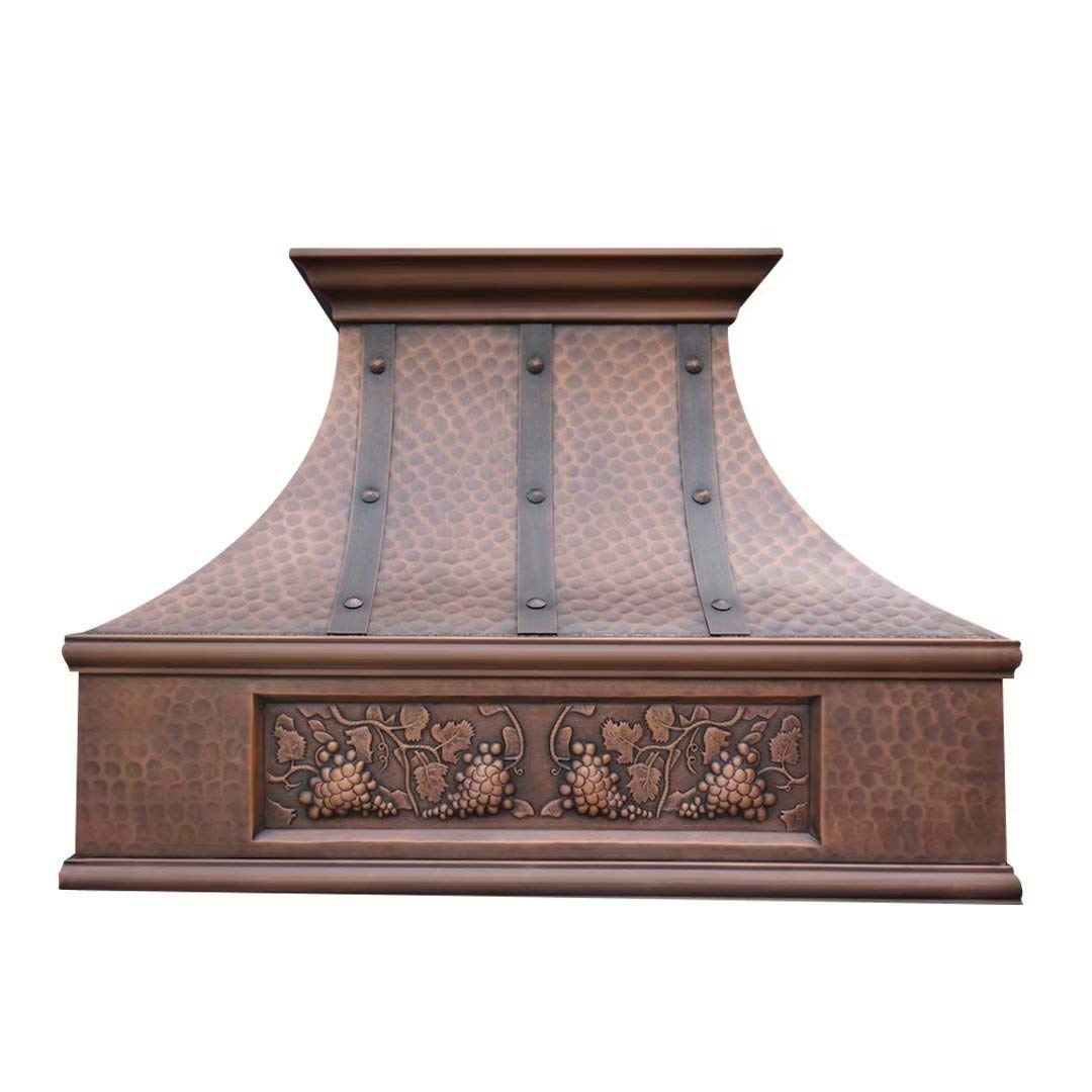 SINDA Light Hammered-Antique Copper Natural Beautiful Copper Stove Range Hood with Powerful Range Hood Inserts, 48"Wx27"H, Island Mount, H7LTRGRI4827 product image