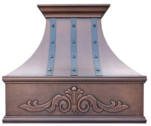 SINDA Hammered Copper Range Hood, SUS304 Vent with Professional Liner and Internal Motor, 30"Wx48"H, Smooth-Antique Copper, Island Mount, H7SAI3048 product image