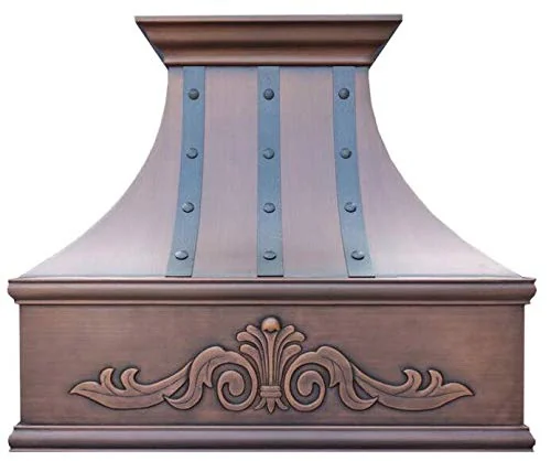 SINDA Hammered Copper Range Hood, SUS304 Vent with Professional Liner and Internal Motor, 30"Wx48"H, Smooth-Antique Copper, Island Mount, H7SAI3048 product image