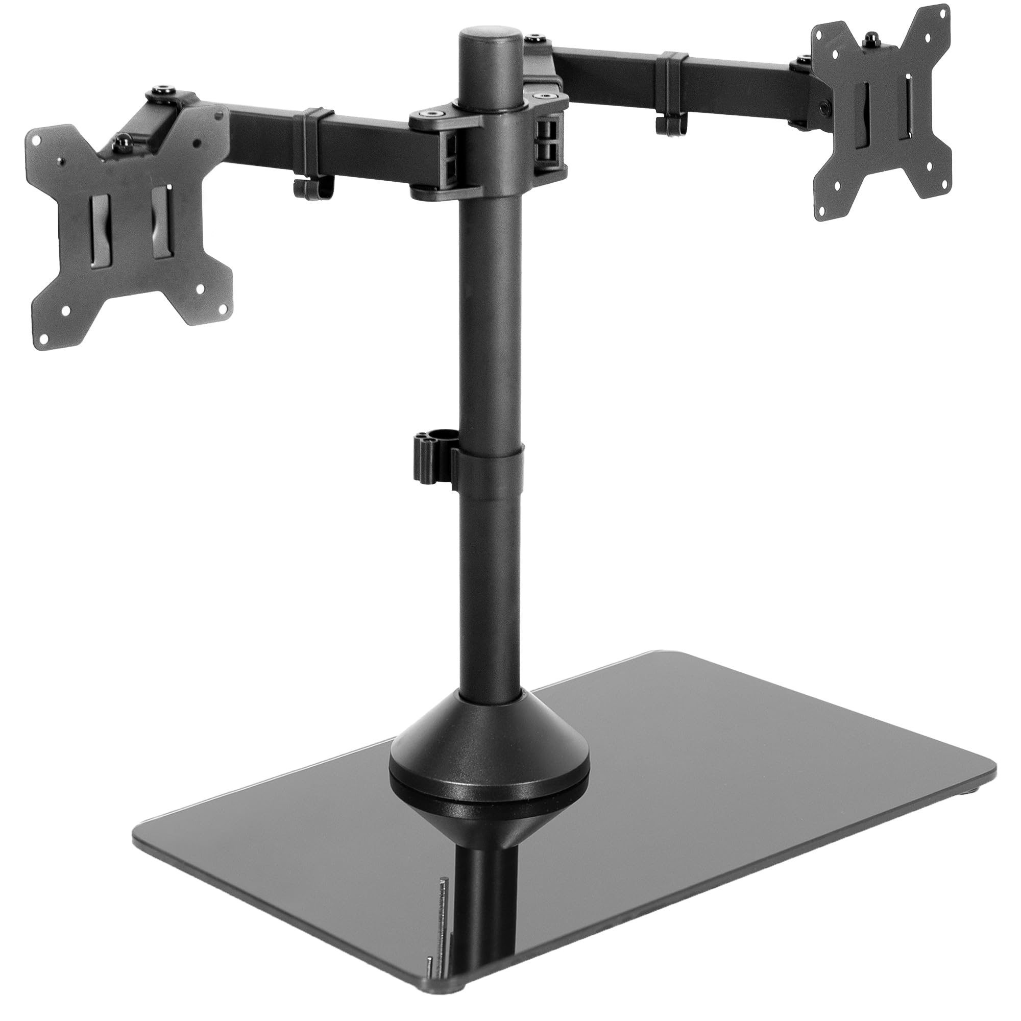 VIVO Freestanding Dual Monitor Stand with Sleek Glass Base and Adjustable Arms, Mounts 2 Screens up to 32 inch and 22 lbs Each, Black, STAND-V002FG product image