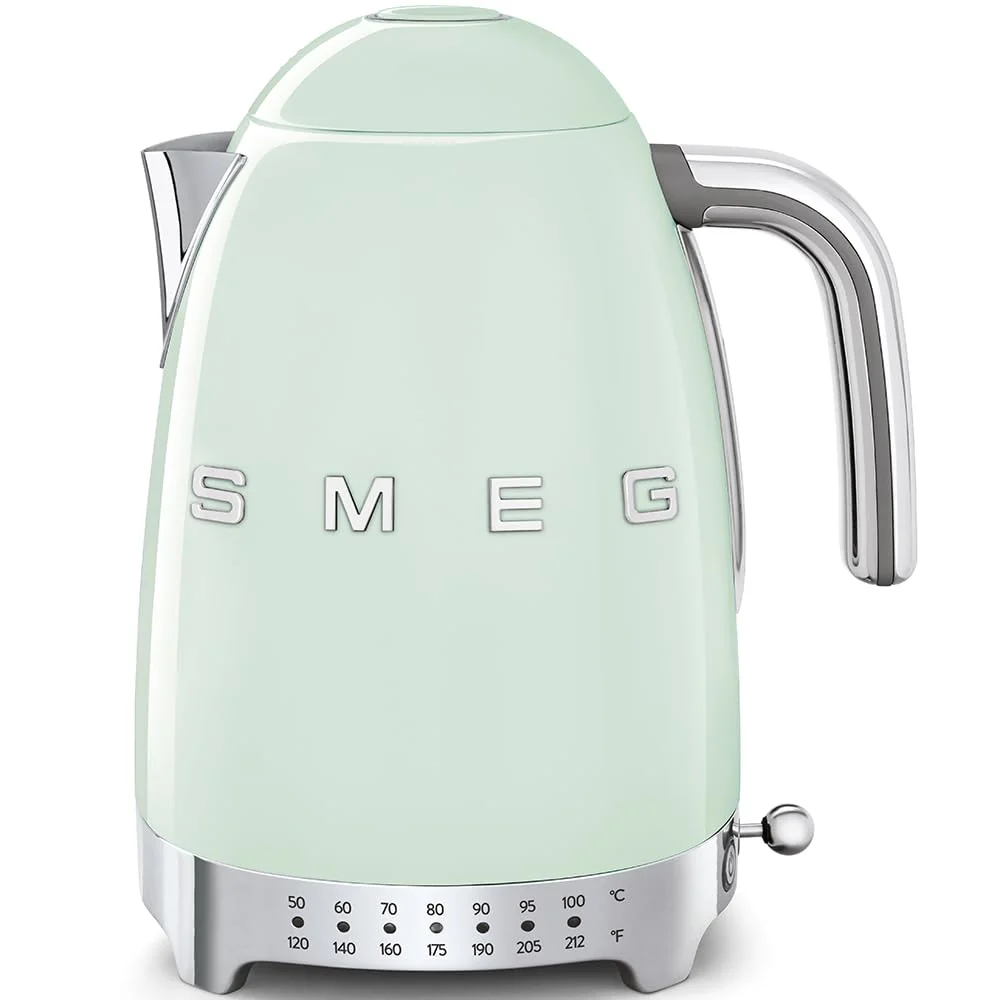 SMEG 7-Cup Variable Temperature Electric Kettle - Retro Style Aesthetic with Advanced Technology - Stainless Steel, 1400W, 120V, 360° Swivel Base, Keep Warm Function Pastel Green product image