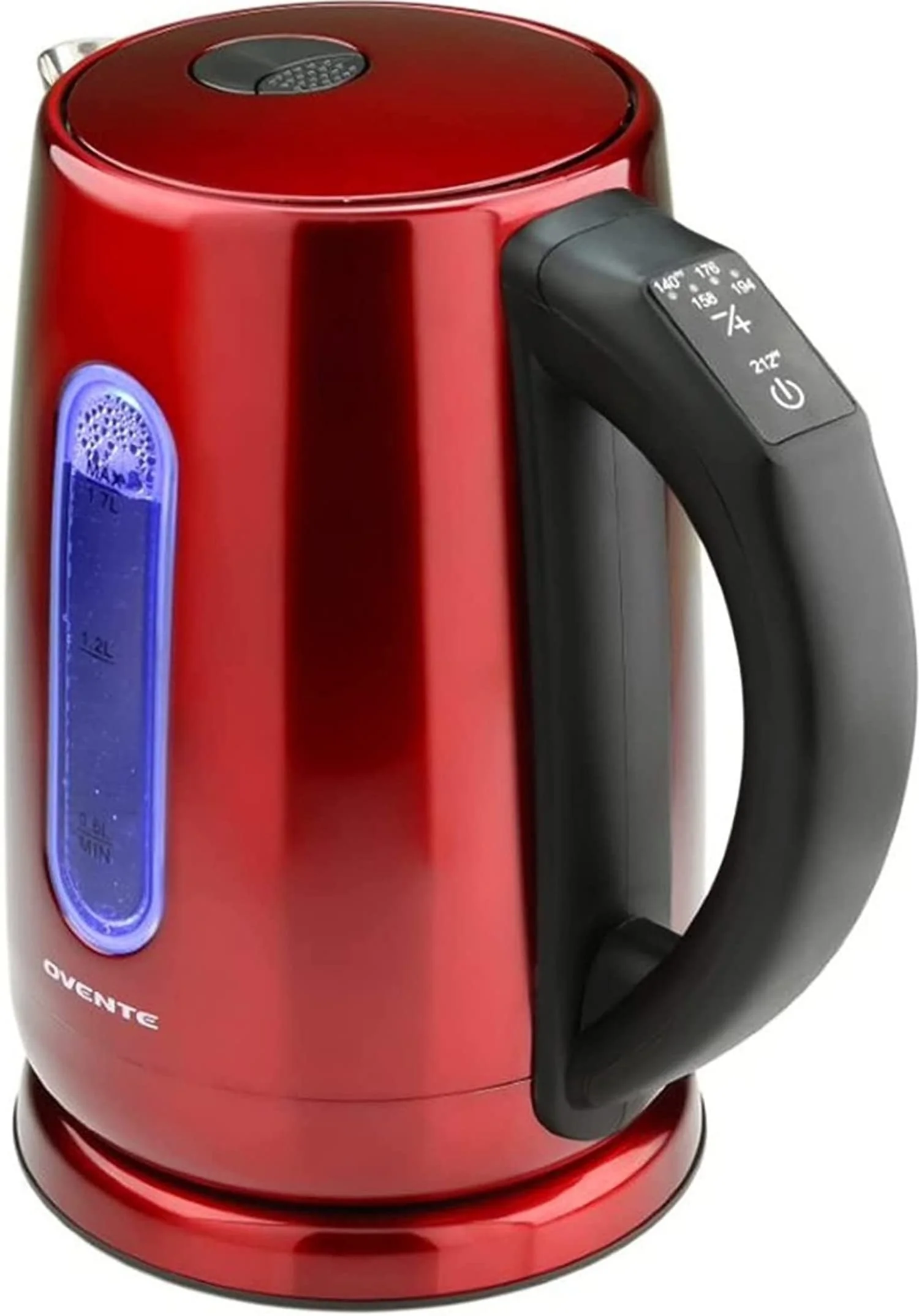 OVENTE Electric Kettle, 1.7L Stainless Steel Water Boiler and Heater with 1100W Power, Temperature Control, Keep Warm Function, Auto Shut-Off, Boil-Dry Protection and Cordless Serving, Red KS58R product image