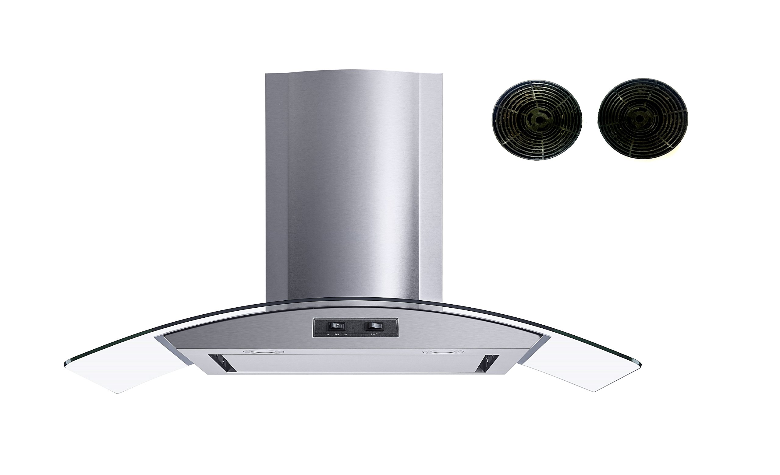 Winflo 36 In. Convertible Stainless Steel/Glass Wall Mount Range Hood with Mesh Filter, 2pcs Charcoal Filters included and Stainless Steel Panel product image