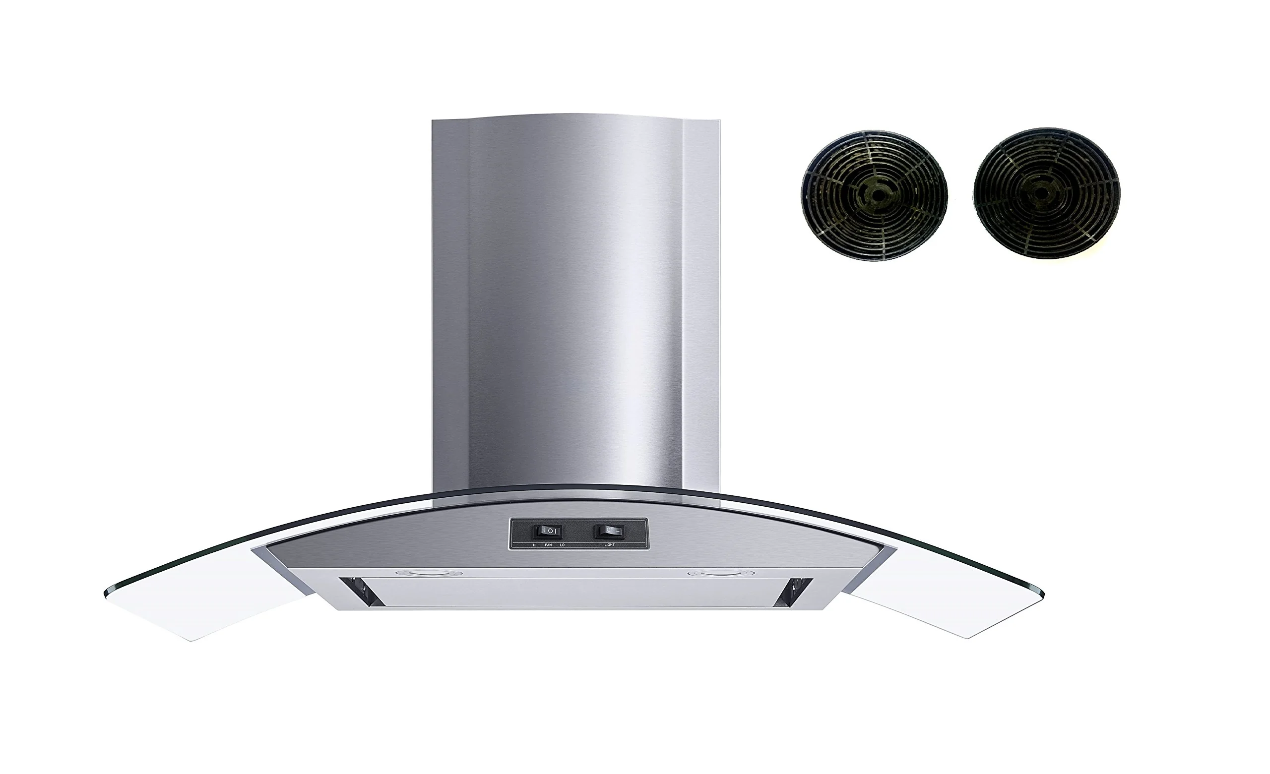 Winflo 36 In. Convertible Stainless Steel/Glass Wall Mount Range Hood with Mesh Filter, 2pcs Charcoal Filters included and Stainless Steel Panel product image
