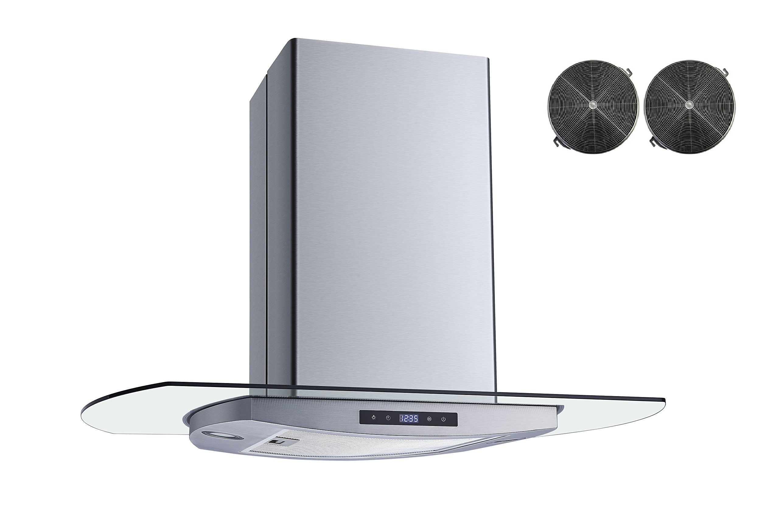 Winflo 36 In. 600 CFM Convertible Stainless Steel Glass Island Range Hood with Mesh Filter, Charcoal Filters and Touch Sensor Control product image