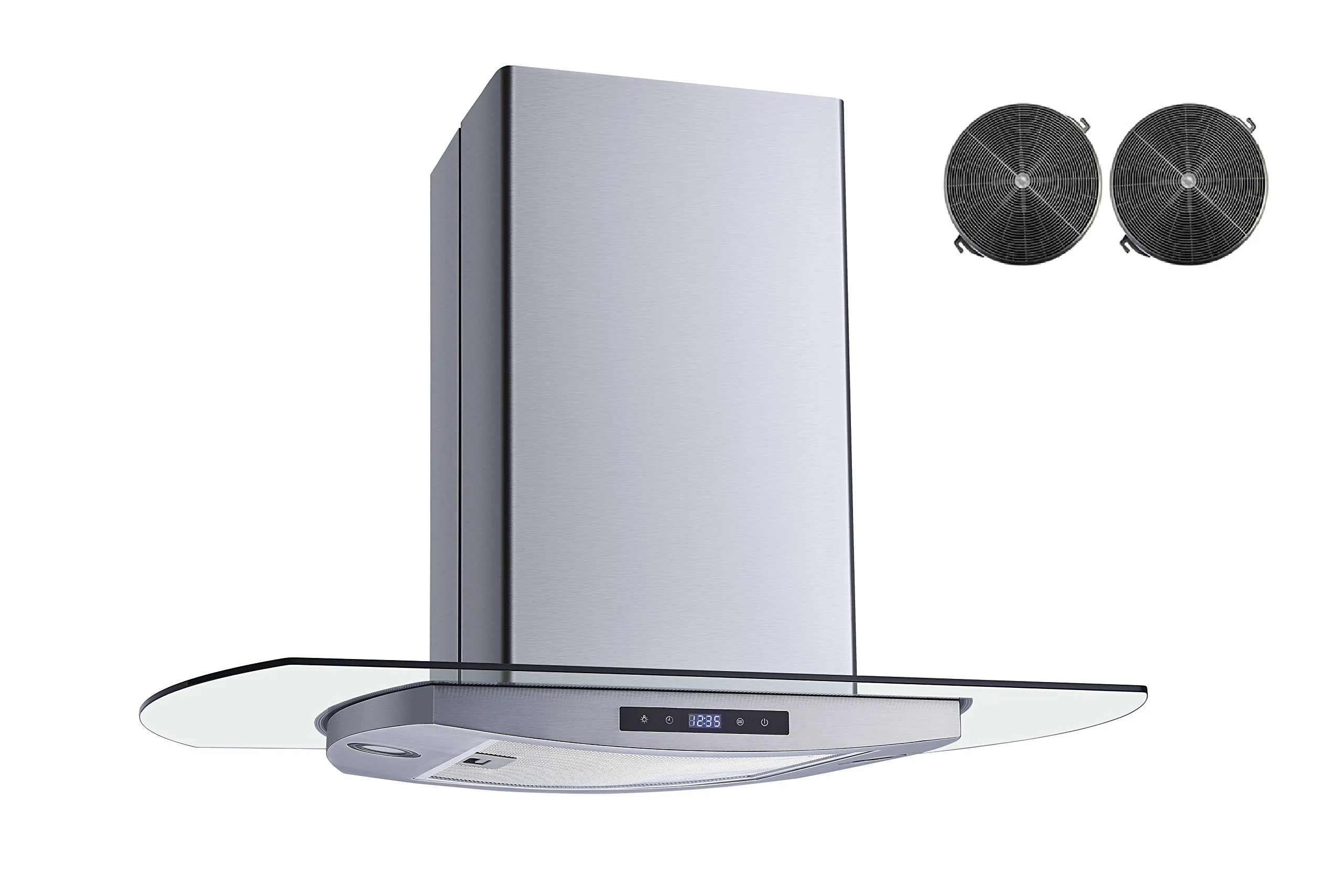 Winflo 36 In. 600 CFM Convertible Stainless Steel Glass Island Range Hood with Mesh Filter, Charcoal Filters and Touch Sensor Control product image