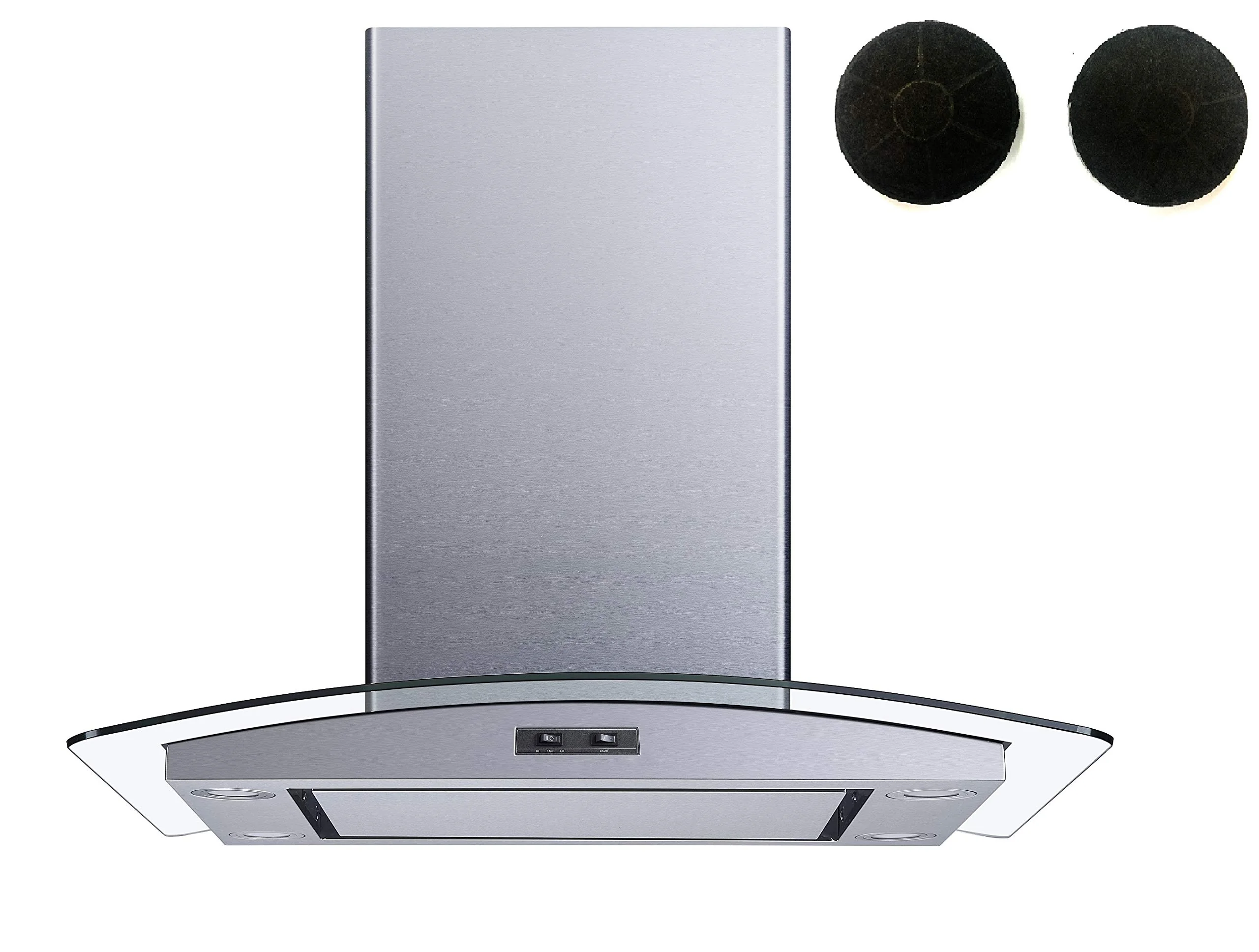 Winflo 30 In. Convertible Stainless Steel Glass Island Range Hood with Mesh Filter and Stainless Steel Panel and Charcoal Filters product image