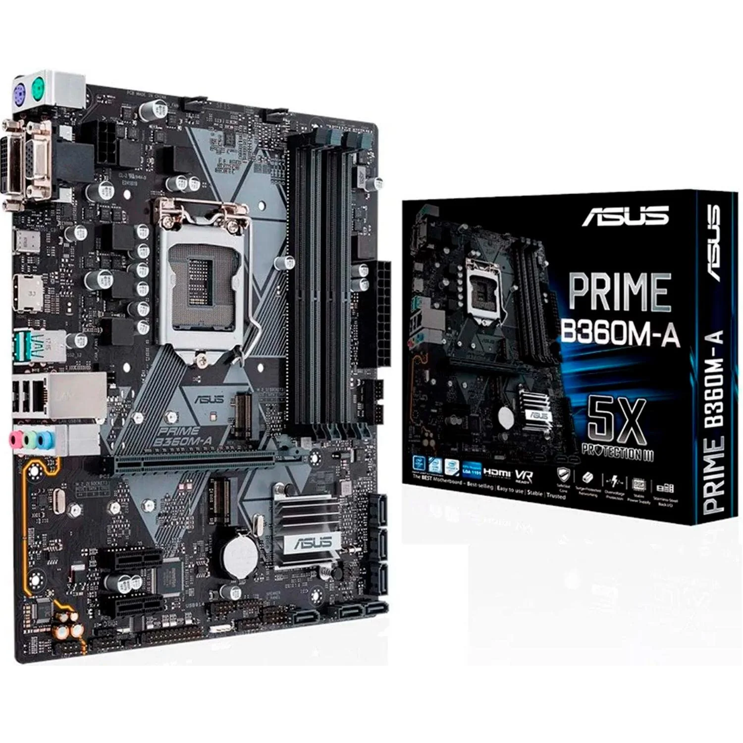 ASUS PRIME B360M-A 300 Series Intel LGA-1151 mATX Motherboard with Aura Sync RGB header, DDR4 2666MHz, M.2 support, HDMI, Intel Optane memory ready, SATA 6Gbps and USB 3.1 Gen 2 product image
