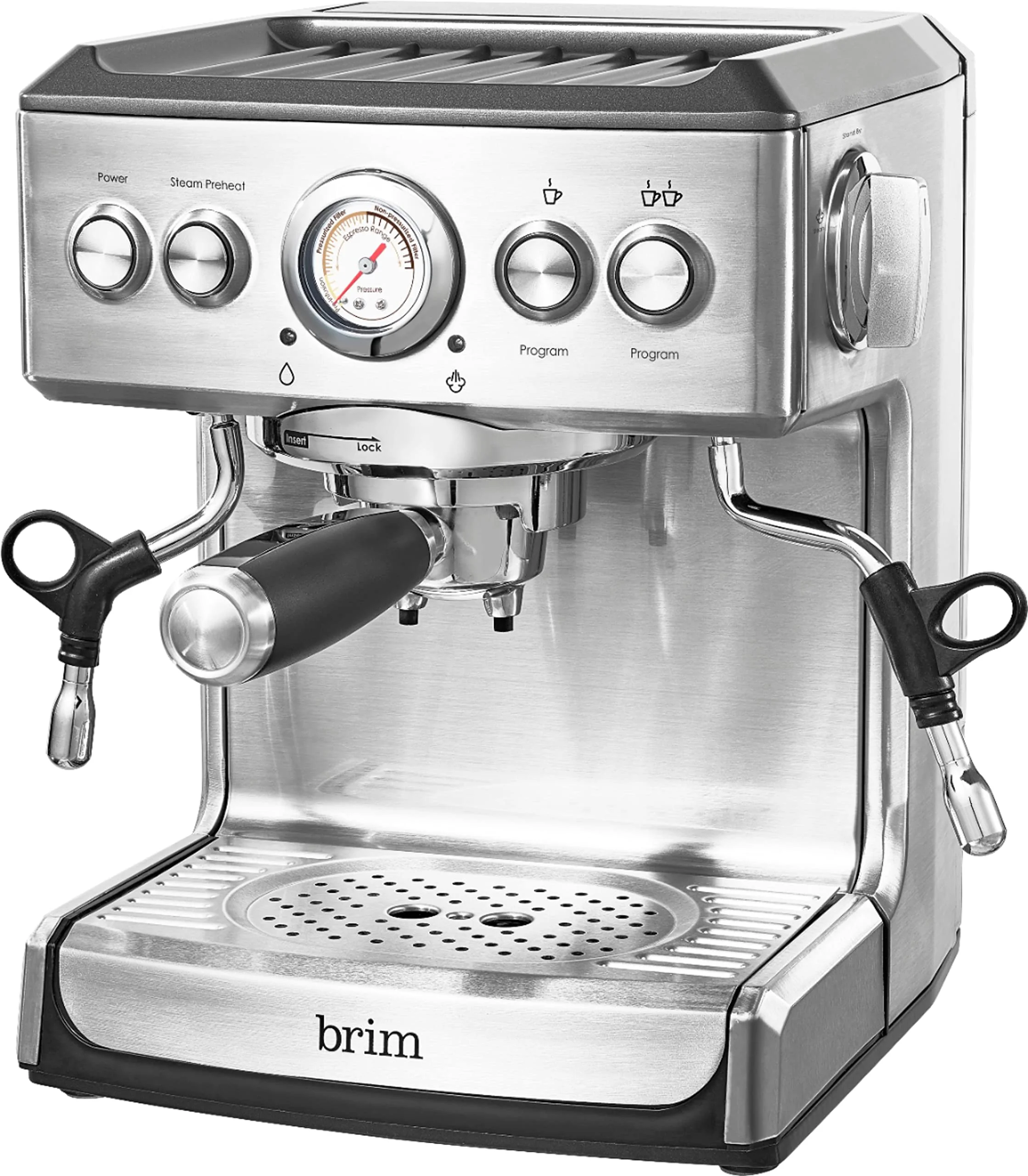 brim 19 Bar Espresso Machine, Fast Heating Cappuccino, Americano, Latte and Espresso Maker, Milk Steamer and Frother, Removable Parts for Easy Cleaning, Stainless Steel product image