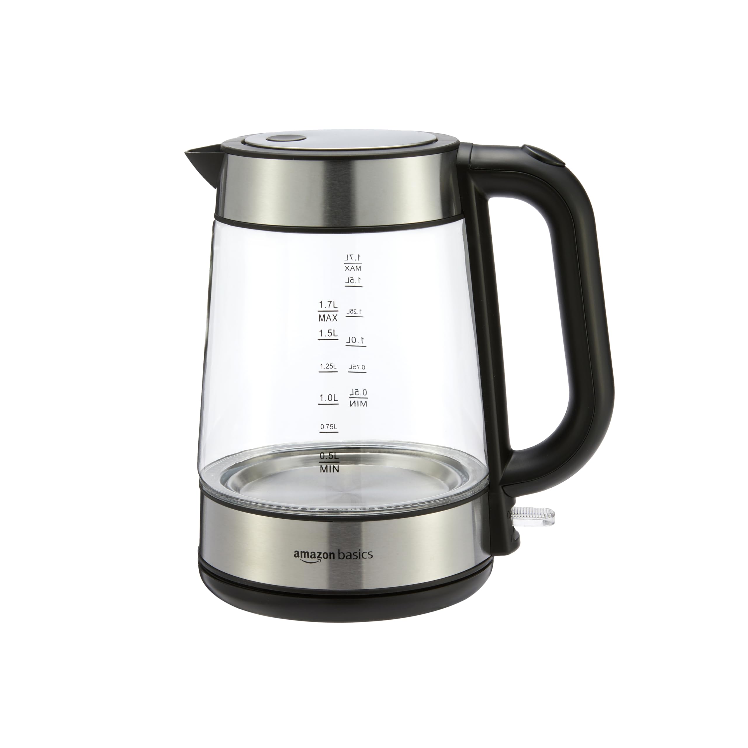 Amazon Basics Electric Kettle with Glass Carafe for Tea and Coffee, BPA-Free, Fast Boiling, Auto Shut-Off, Boil-Dry Protection, Water Level Indicator, 1.7 Liter, 1500W, Black and Silver product image