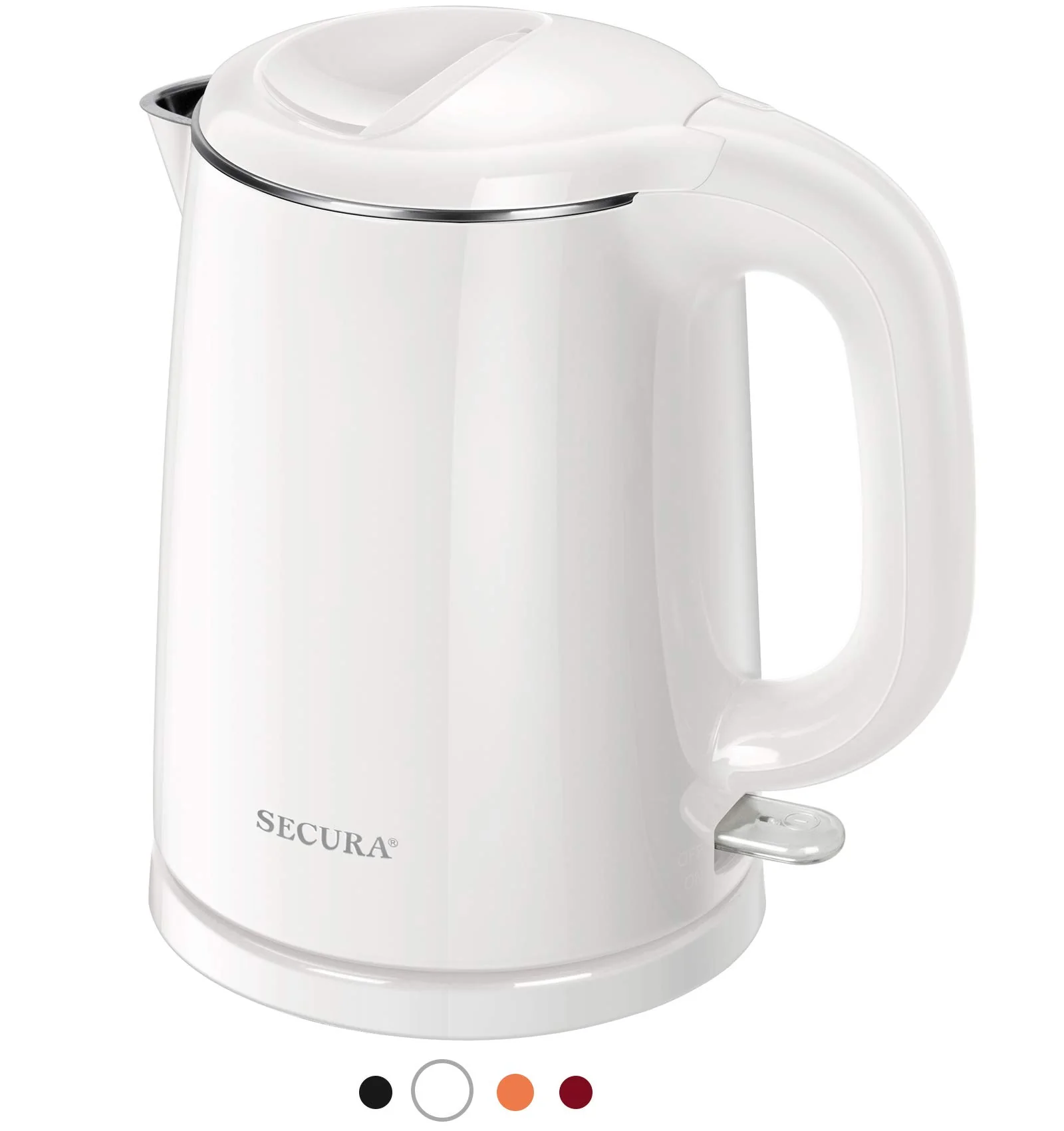 Secura Stainless Steel Double Wall Electric Kettle Water Heater for Tea Coffee w/Auto Shut-Off and Boil-Dry Protection, 1.0L White SWK-1001DW/HB-K012 product image