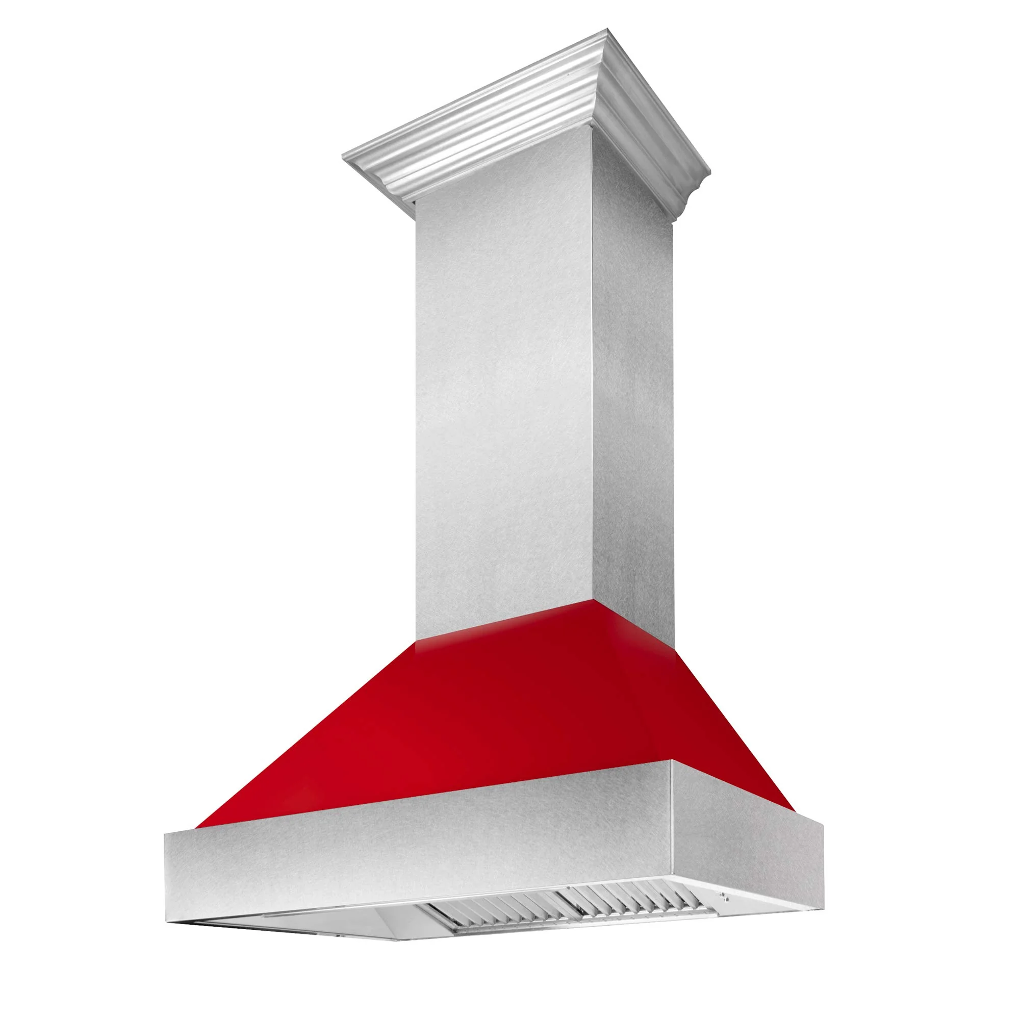 ZLINE 36 in. Ducted Satin Stainless Steel Wall Mount Range Hood with Red Gloss Shell 8654RG-36 product image