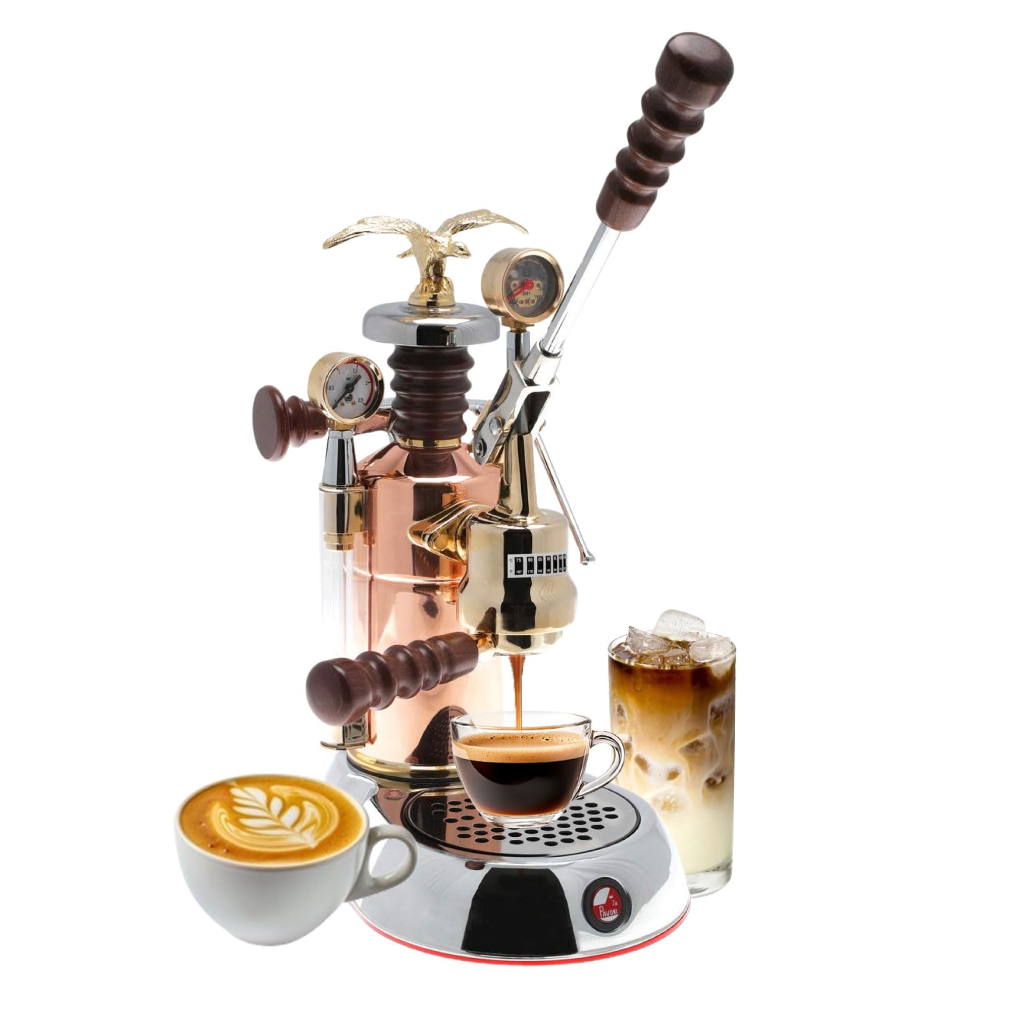 La Pavoni Esperto Edotto 16-Cup Lever Espresso Machine – Chrome & Copper Finish with Rosewood Handles, 54-Ounce Nickel-Plated Boiler, Dual Frothing Systems & Group Pressure Gauge - Made in Italy product image