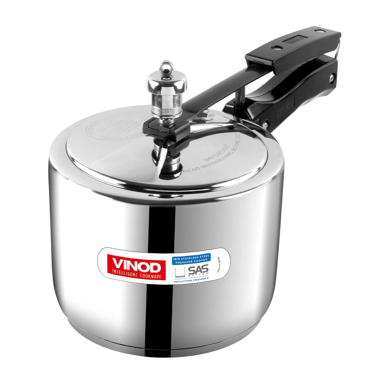 Vinod Stainless Steel Inner Lid Pressure Cooker with Sandwich Base Induction and Gas Compatible 118.5 oz ISI & CE Certified 2-Year product image
