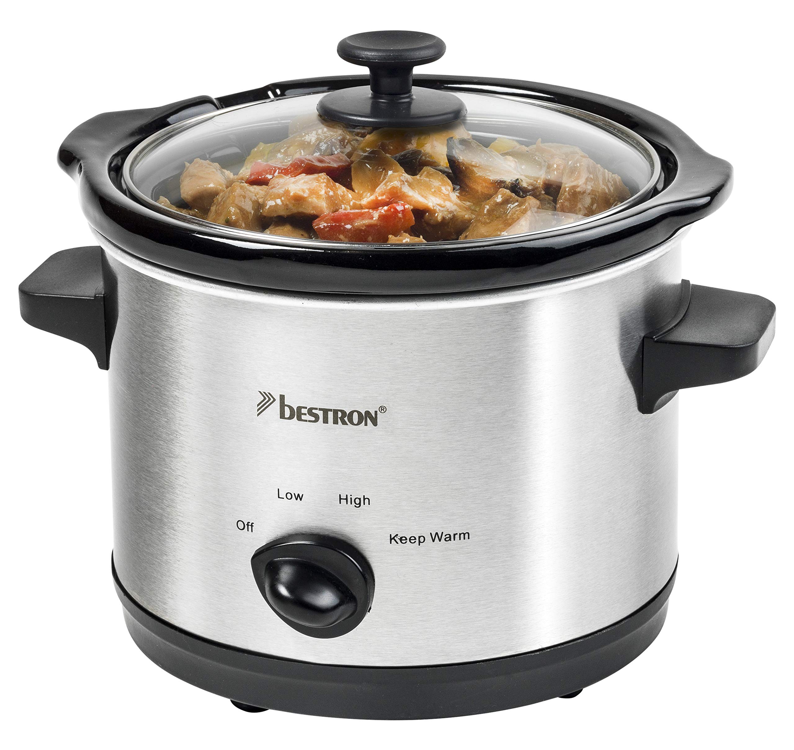Bestron Electric Slow Cooker, Ceramic Body and Glass Lid, 1.5 l, 120 W, Stainless Steel, Silver product image