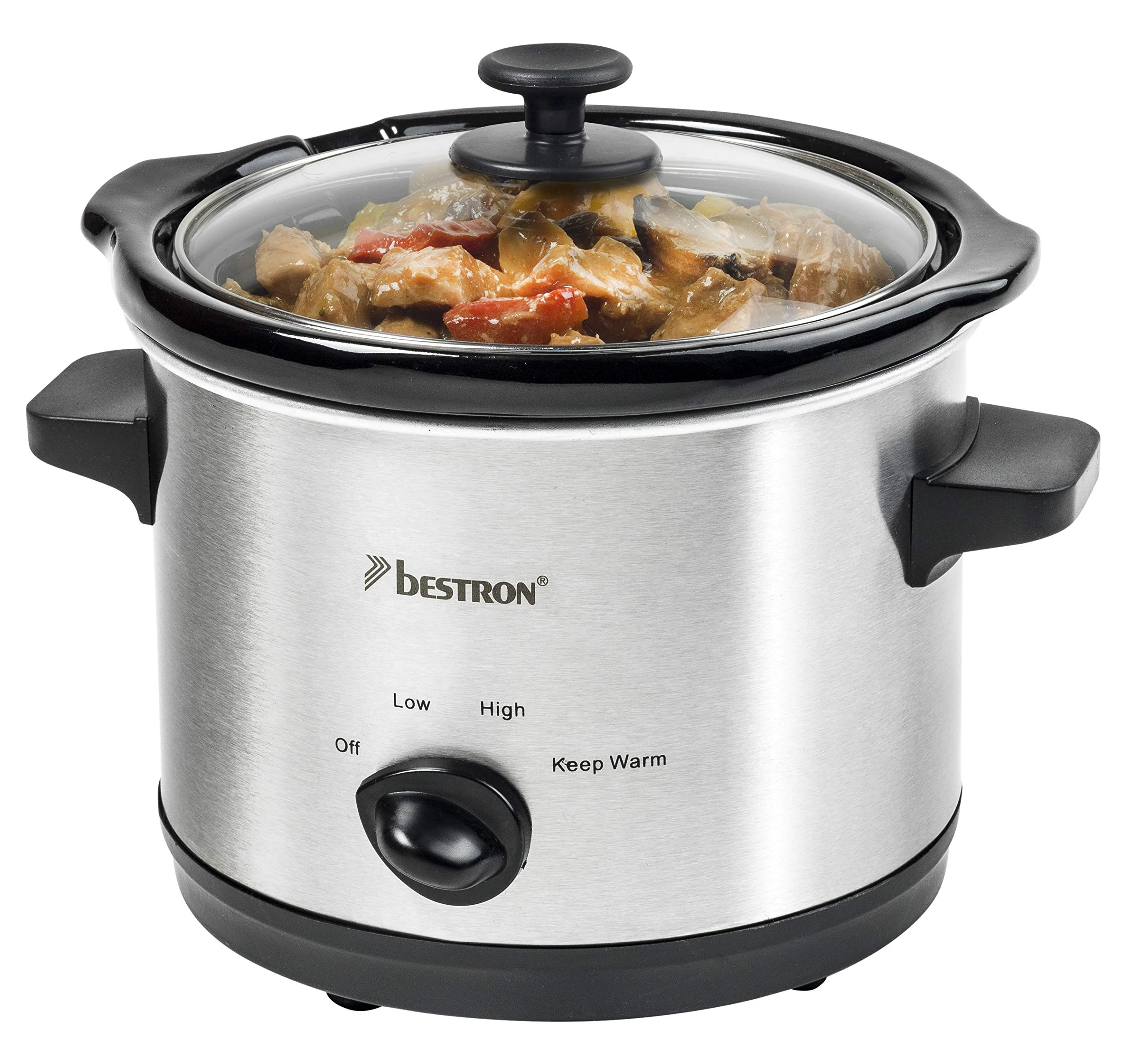 Bestron Electric Slow Cooker, Ceramic Body and Glass Lid, 1.5 l, 120 W, Stainless Steel, Silver product image
