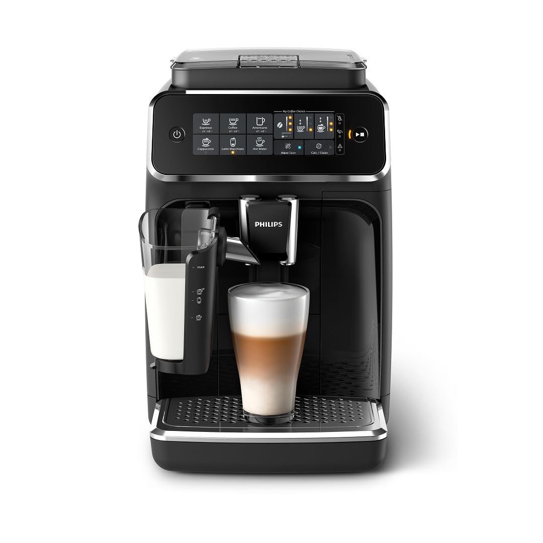 Philips 3200 Series Fully Automatic Espresso Machine, LatteGo Milk Frother, 5 Coffee Varieties, Intuitive Touch Display, 100% Ceramic Grinder, AquaClean Filter, My Coffee Choice, Black EP3241/54 product image