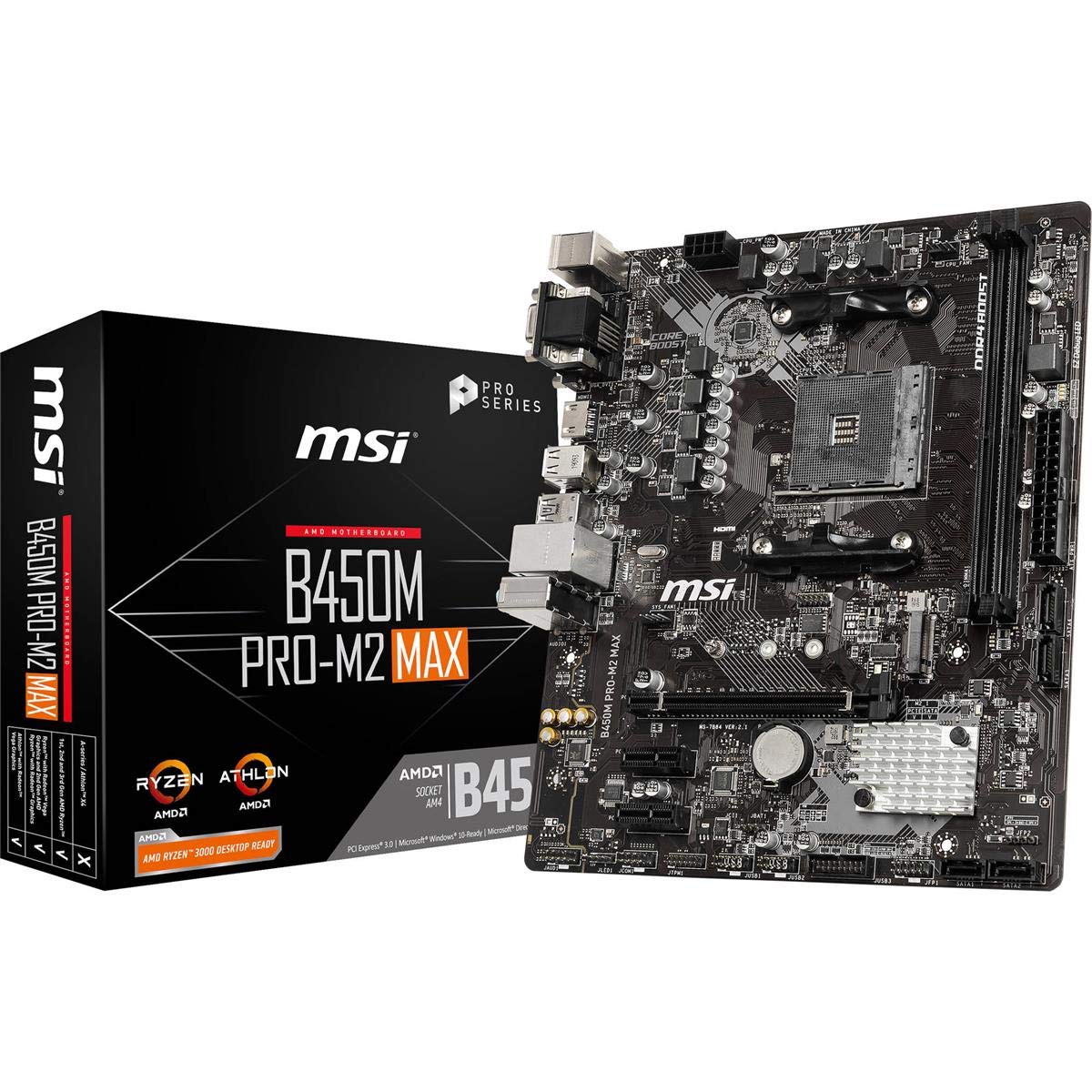 MSI ProSeries AMD Ryzen 1st and 2ND Gen AM4 M.2 USB 3 DDR4 D-Sub DVI HDMI Micro-ATX Motherboard B450M PRO-M2 Max B450MPM2MAX product image
