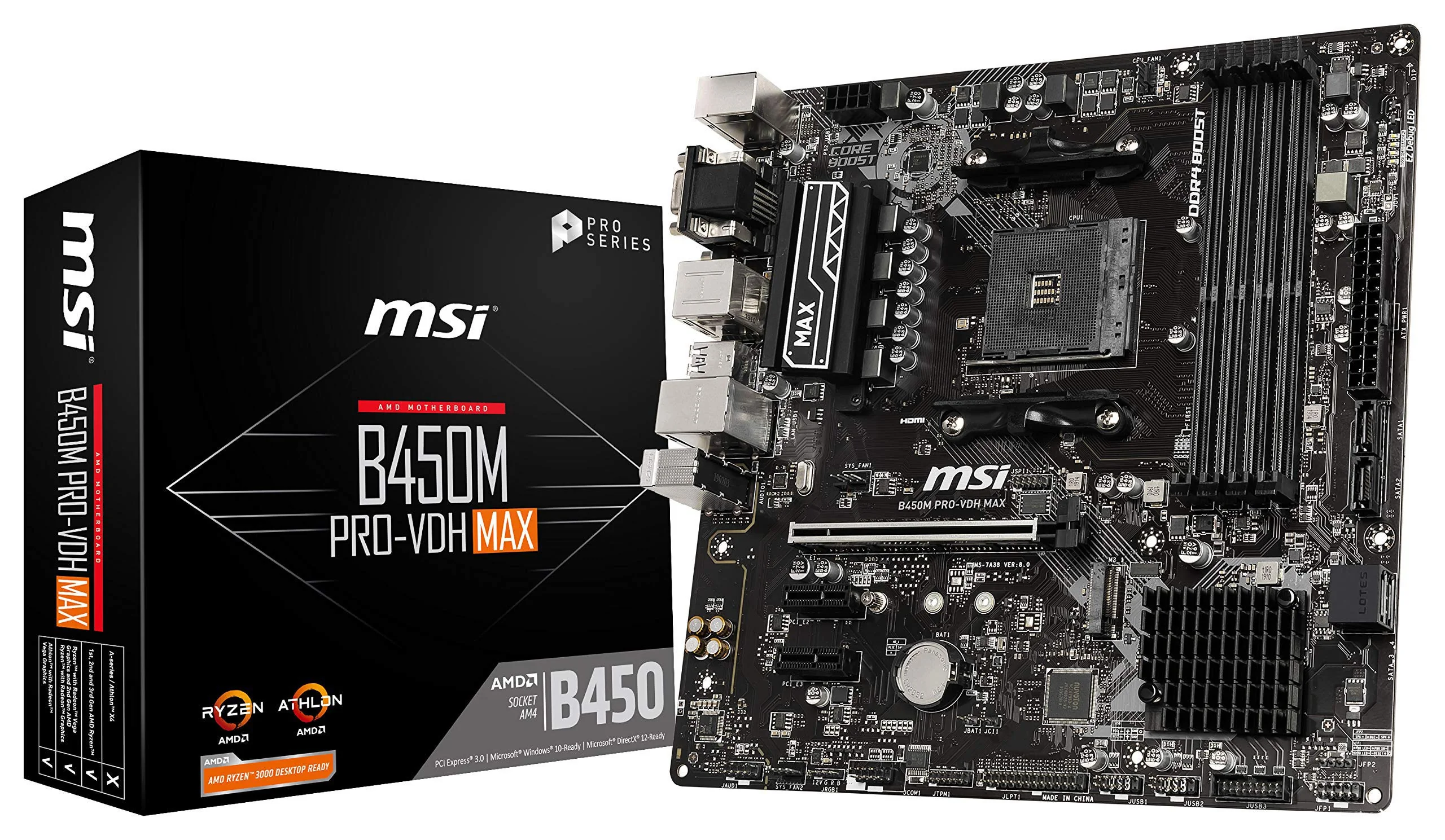 MSI ProSeries AMD Ryzen 2ND and 3rd Gen AM4 M.2 SATA 6Gb/s USB 3 DDR4 D-Sub DVI HDMI Micro-ATX Motherboard B450M PRO-VDH Max product image